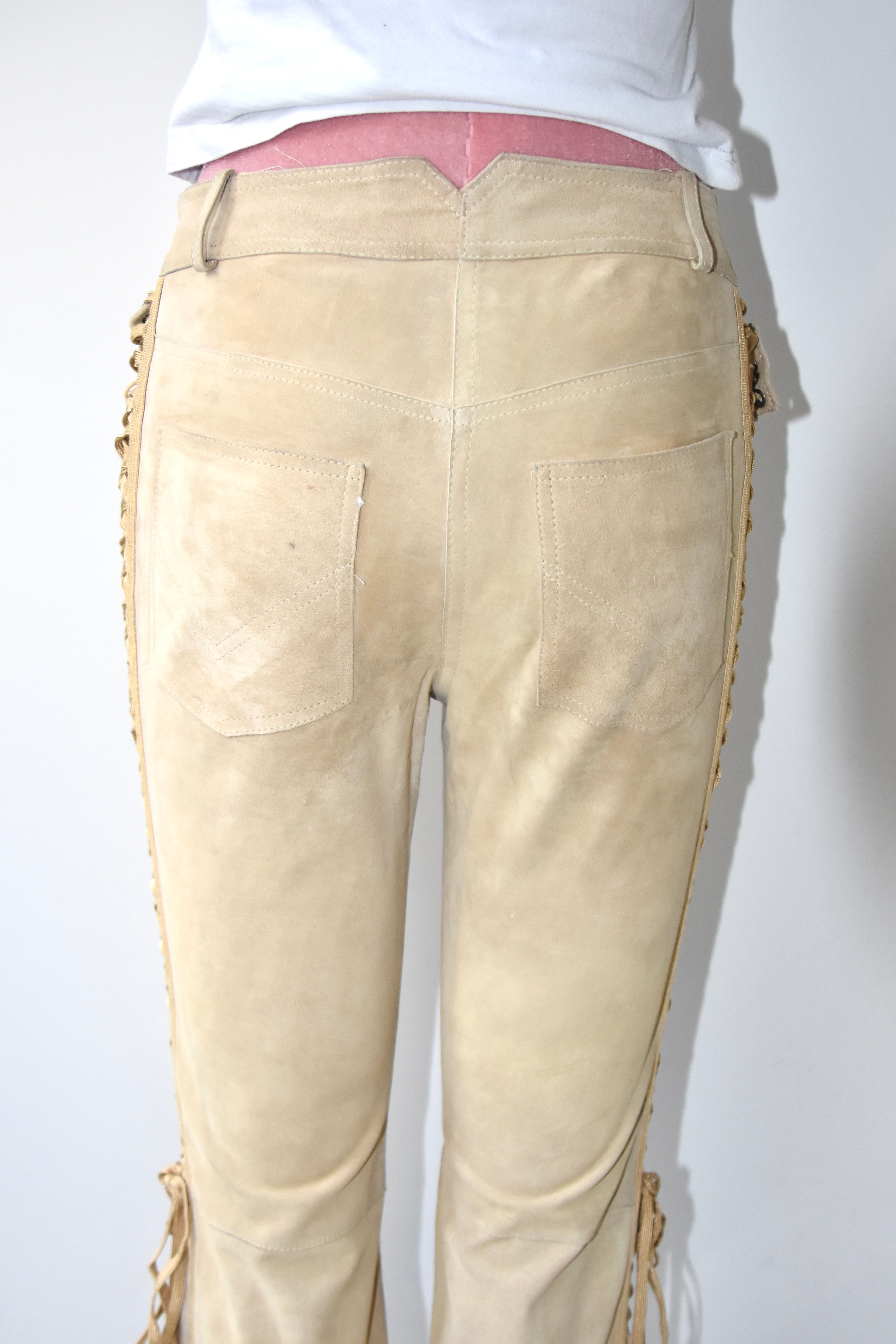 Christian Dior by John Galliano Suede Lace-Up Flared Trousers