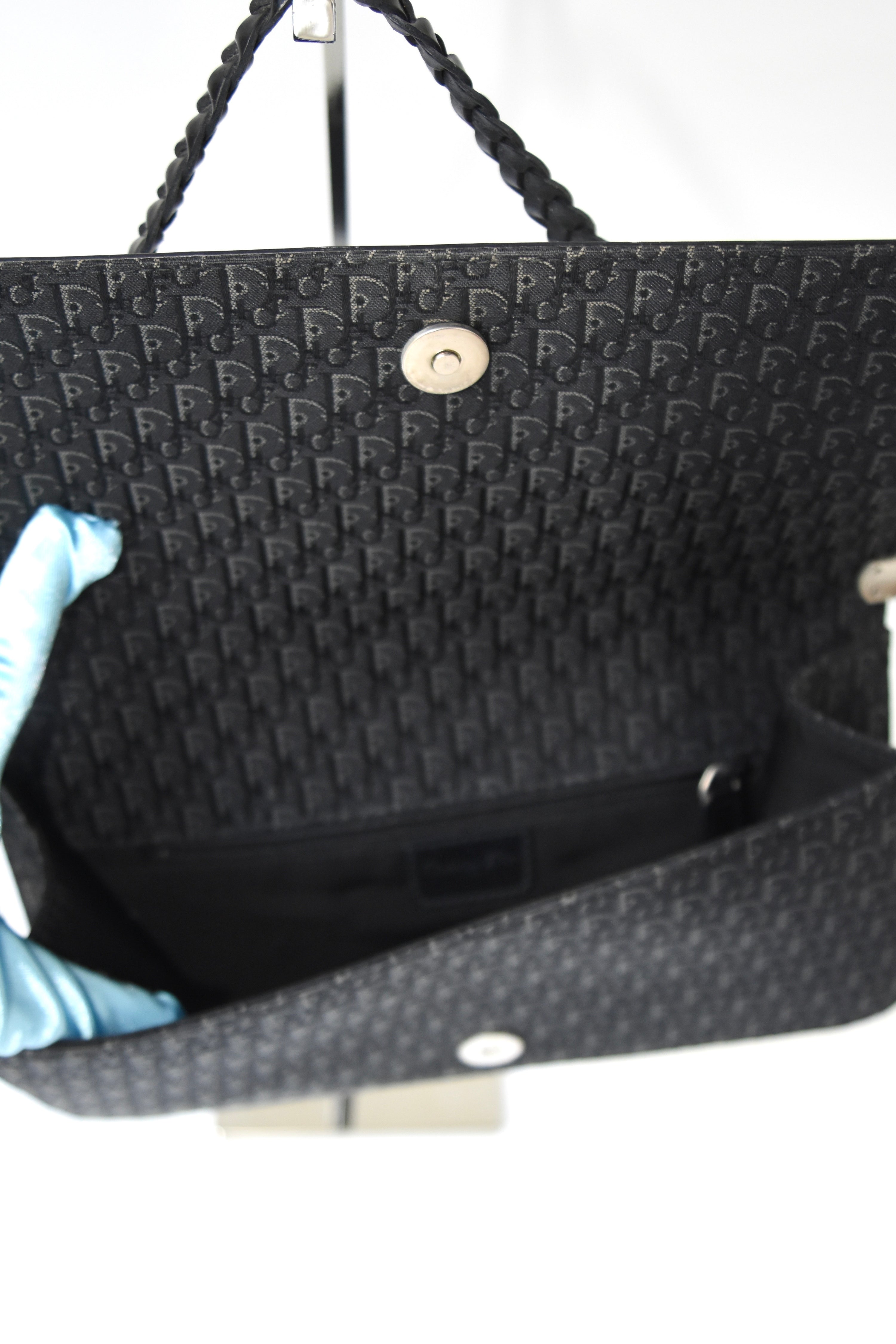 Christian Dior Black & White Pierced Edge Leather Shoulder Bag