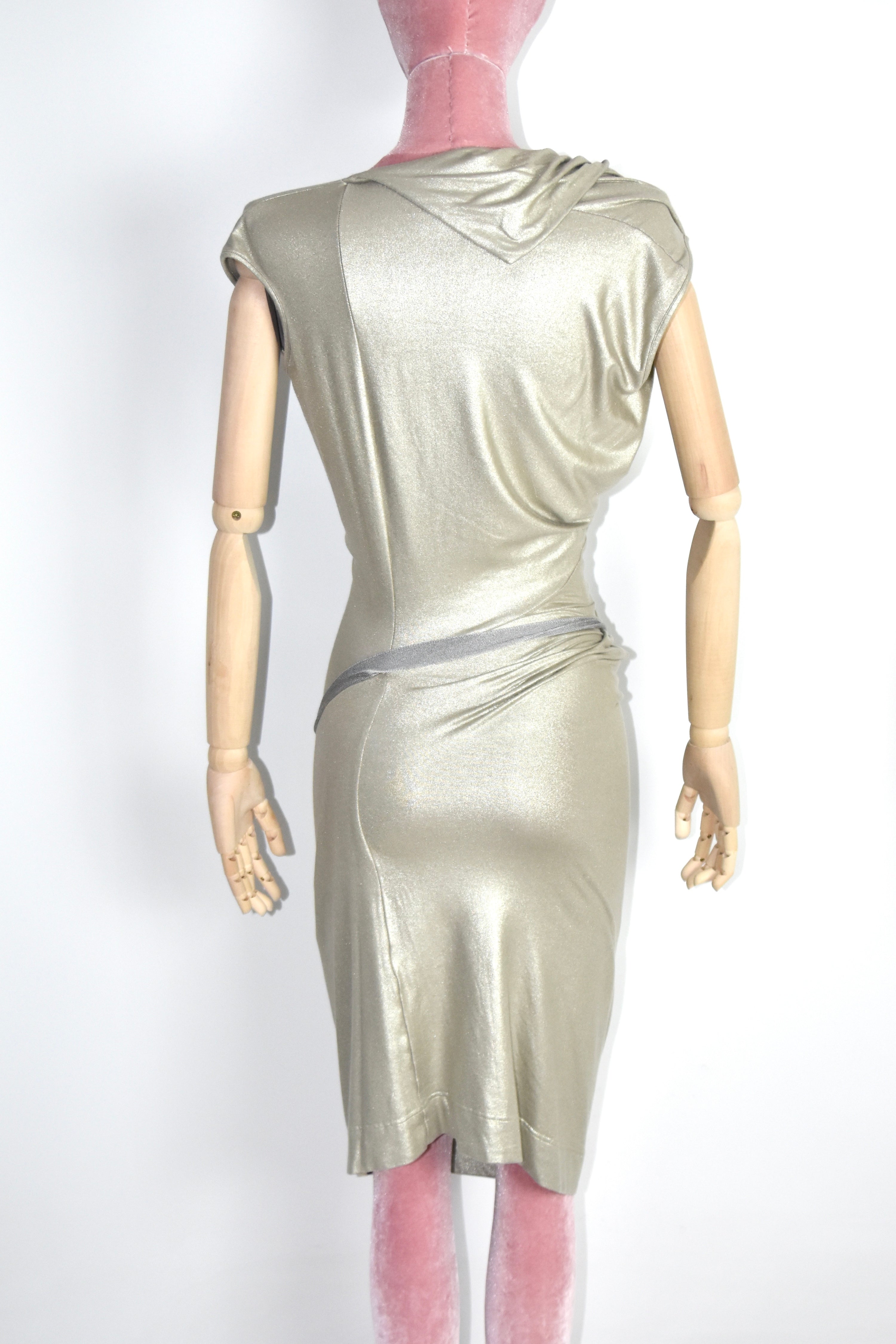 Vivienne Westwood Anglomania Draped Metallic Gold Asymmetric Dress – Italian Made Sculptural Archive Piece