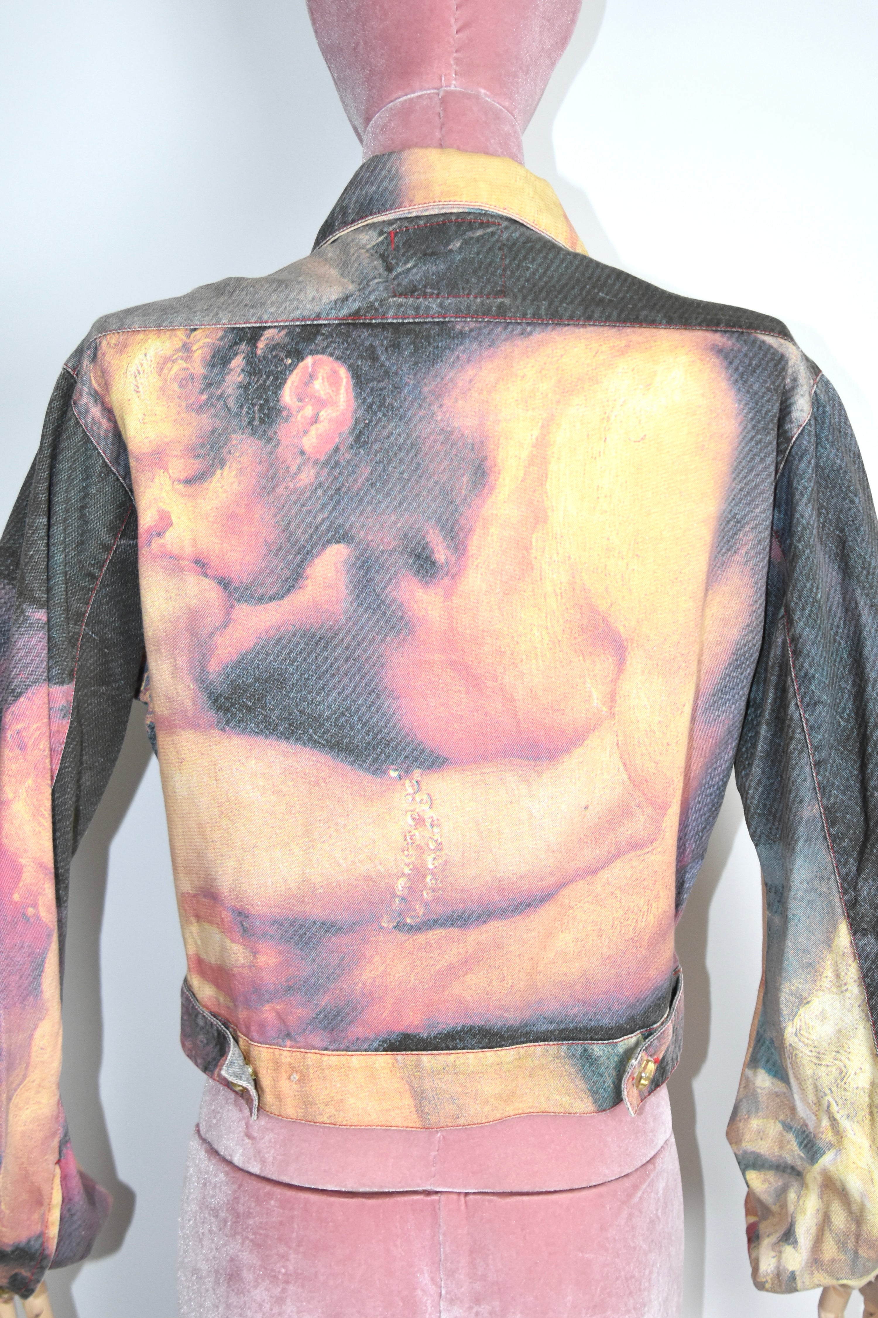 Vivienne Westwood Renaissance Print Cropped Denim Jacket (Baroque Eroticism in Subversive Tailoring)