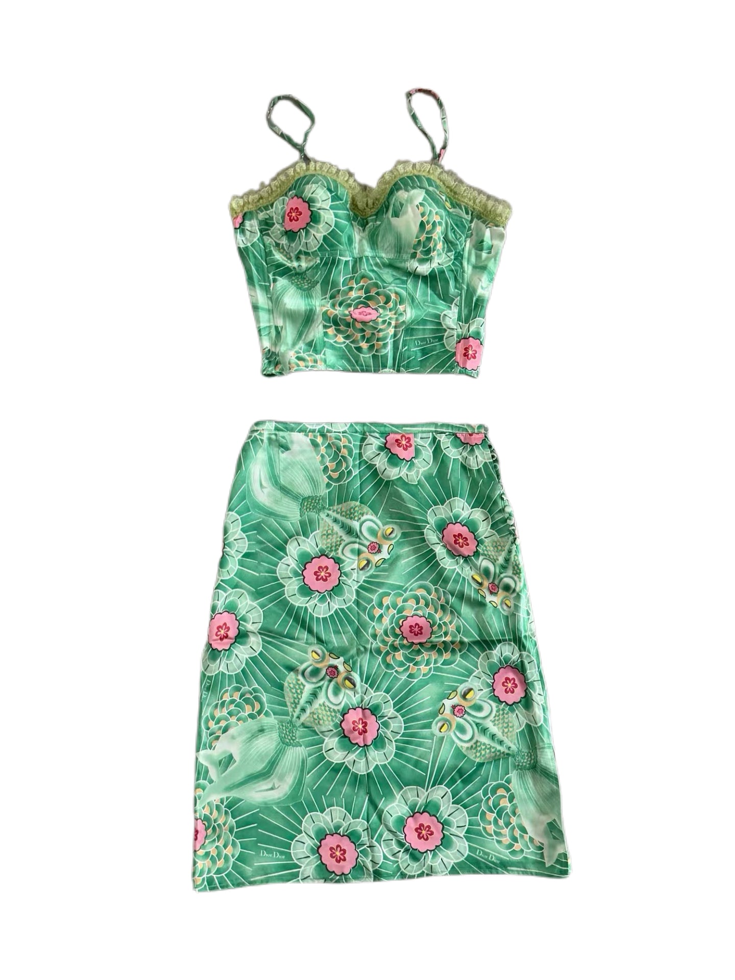 Christian Dior by John Galliano 2003 Rare Oriental Goldfish Ukiyo-e Print Corset & Skirt Set
