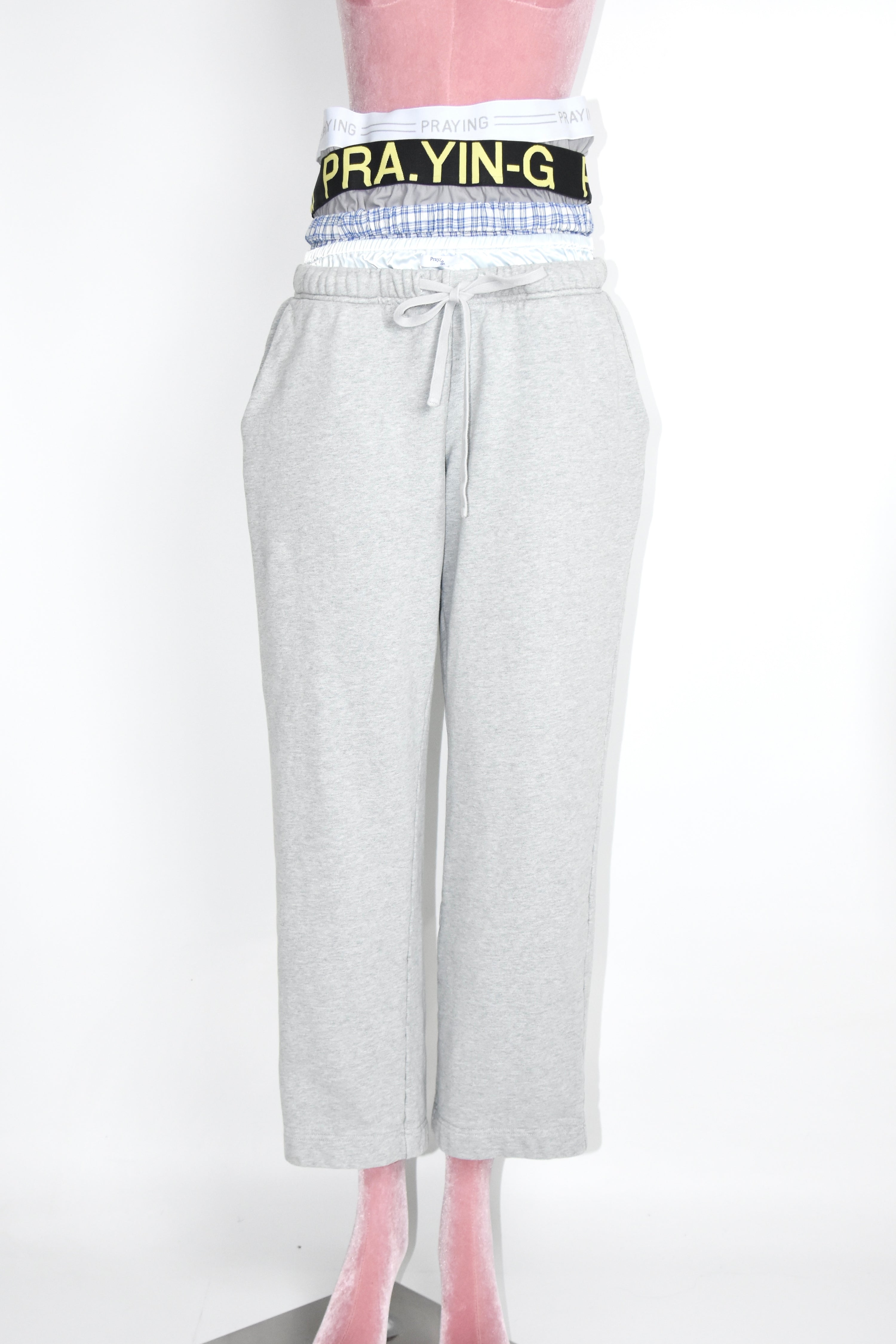 Praying Layered Waist Sweatpants – Triple Waistband Grey Cotton Joggers