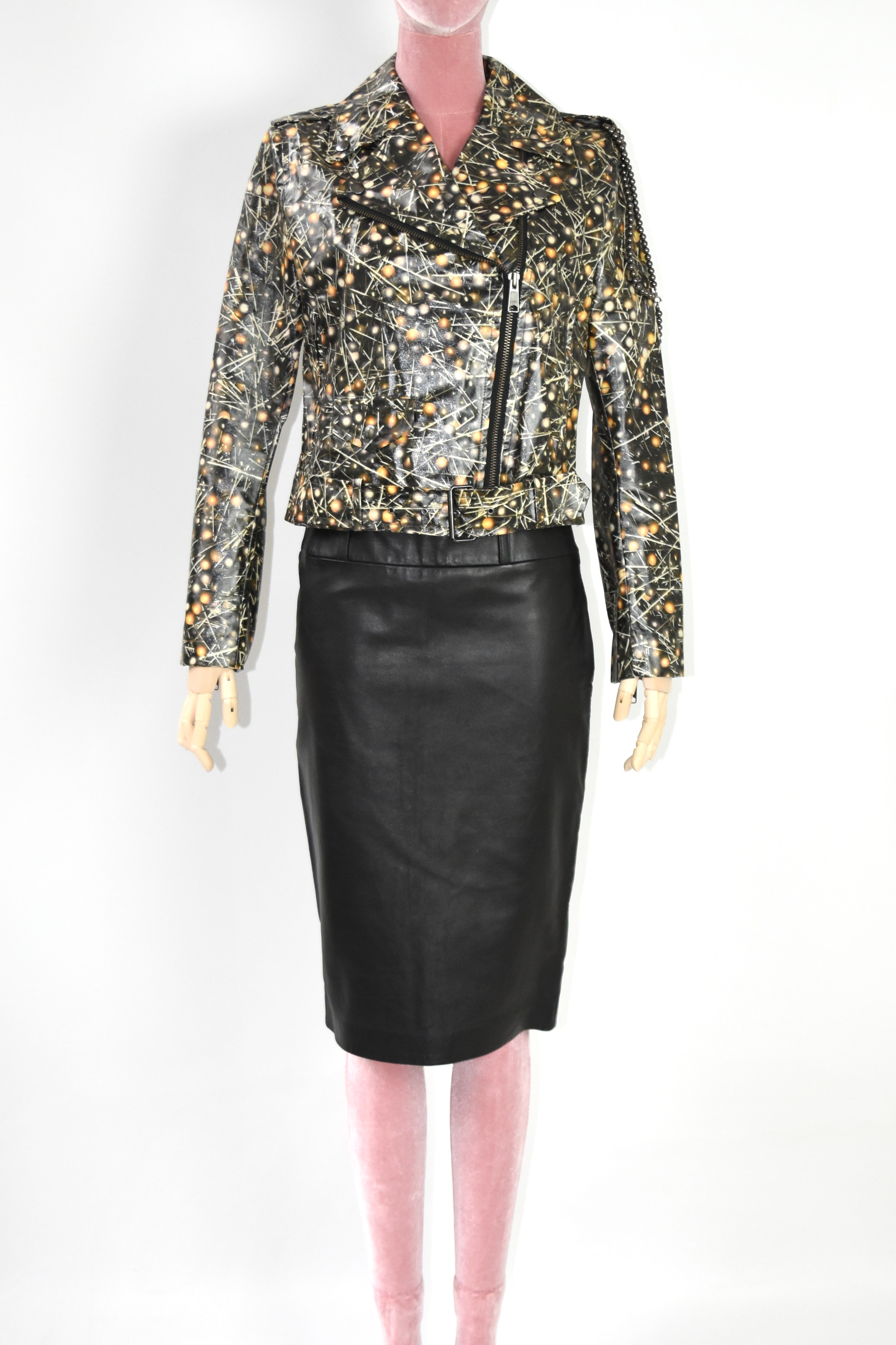 Jean Paul Gaultier for Sept Premières “Abstract Atomic Print” Moto Jacket – Women’s Size 38 (Brand New)