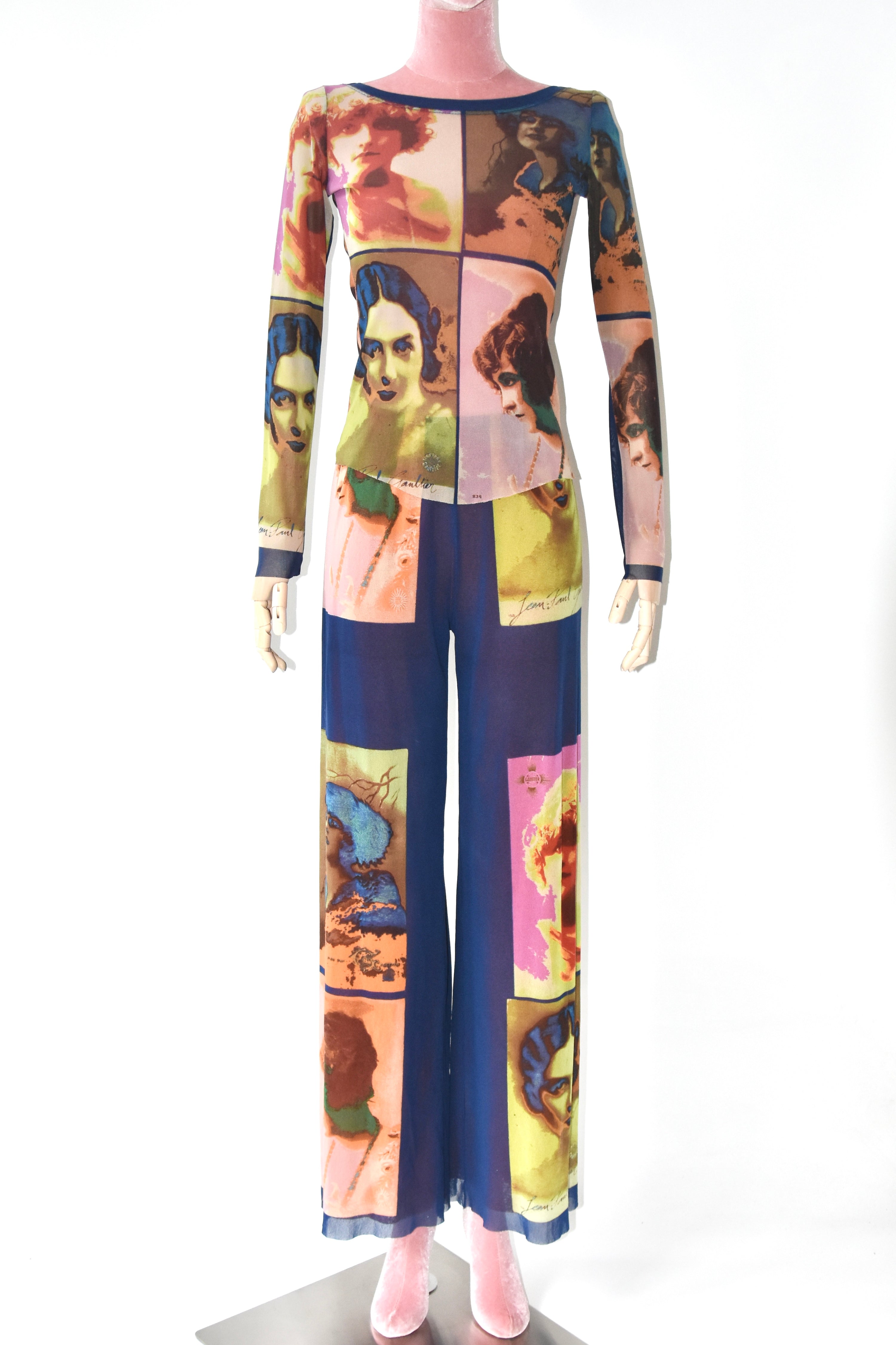 Jean Paul Gaultier S/S 2002 “Portrait Print” Mesh Long Sleeve Top