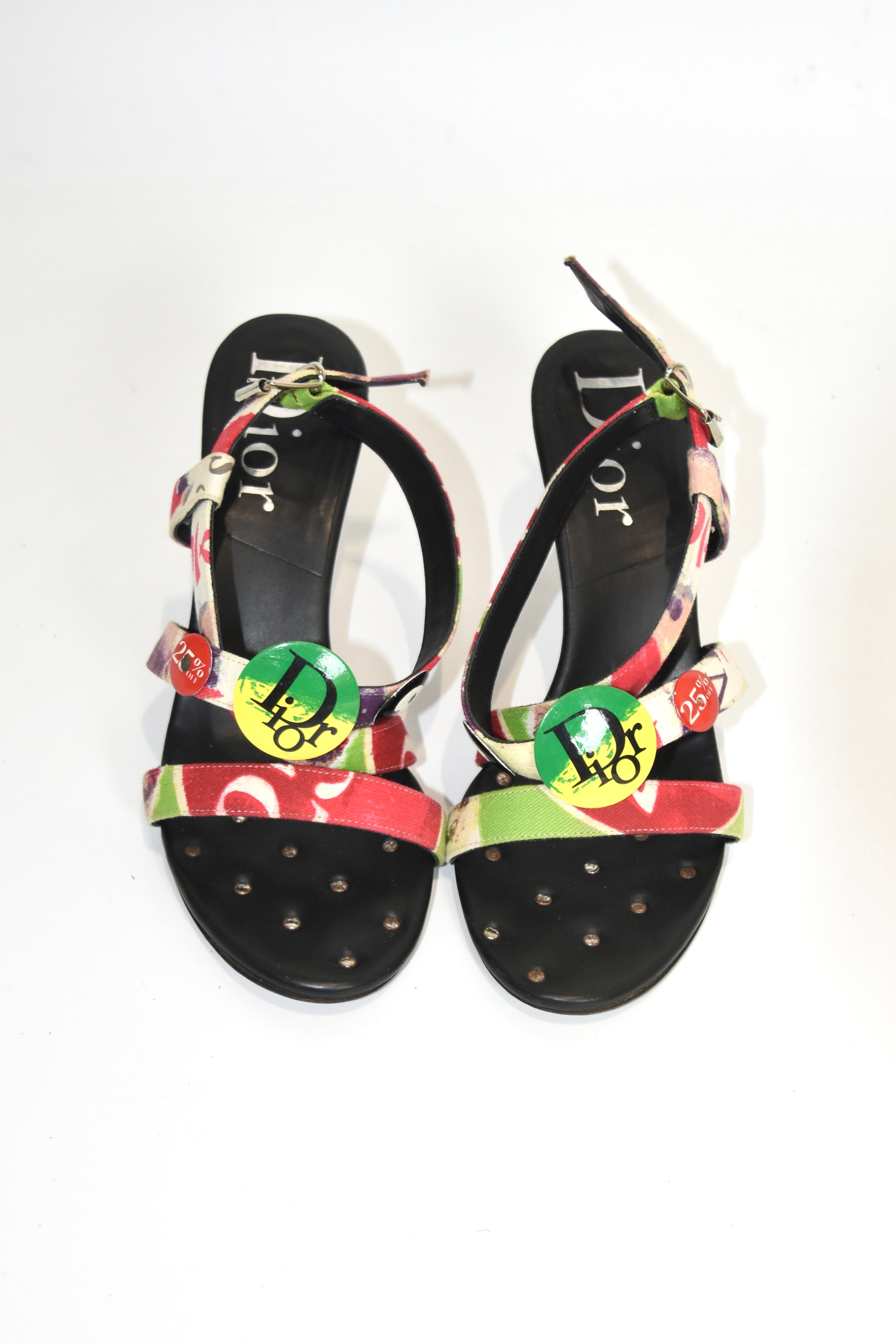 Christian Dior by John Galliano Punk Graffiti Print Strap Heels – Early 2000s Vintage Dior Sandals