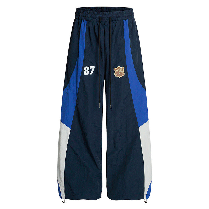 Letter Dance Color-Block Casual Long Pants for Men and Women Summer Loose Slimming Couple Wide-Leg Paratrooper Wide-Leg