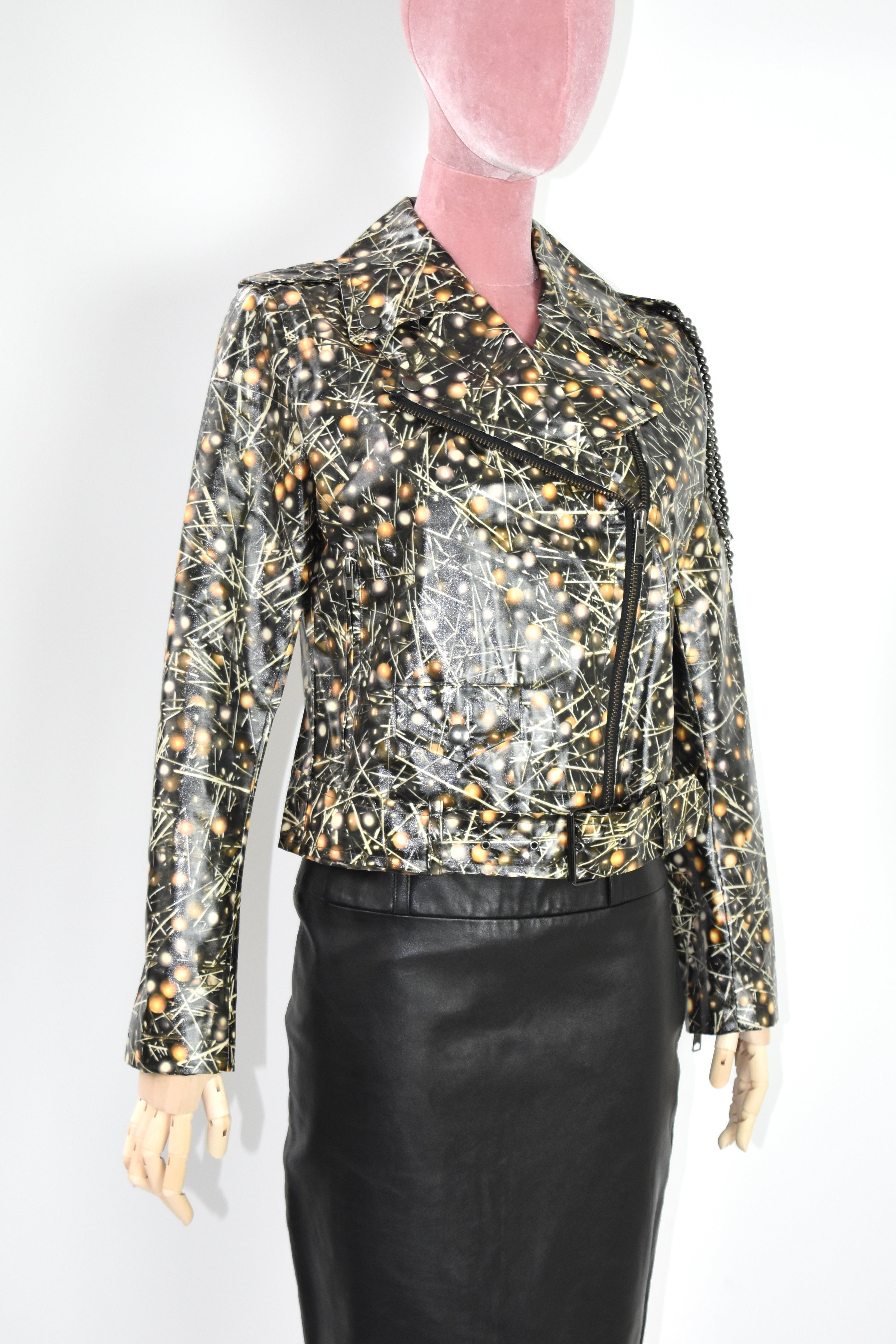 Jean Paul Gaultier for Sept Premières “Abstract Atomic Print” Moto Jacket – Women’s Size 38 (Brand New)