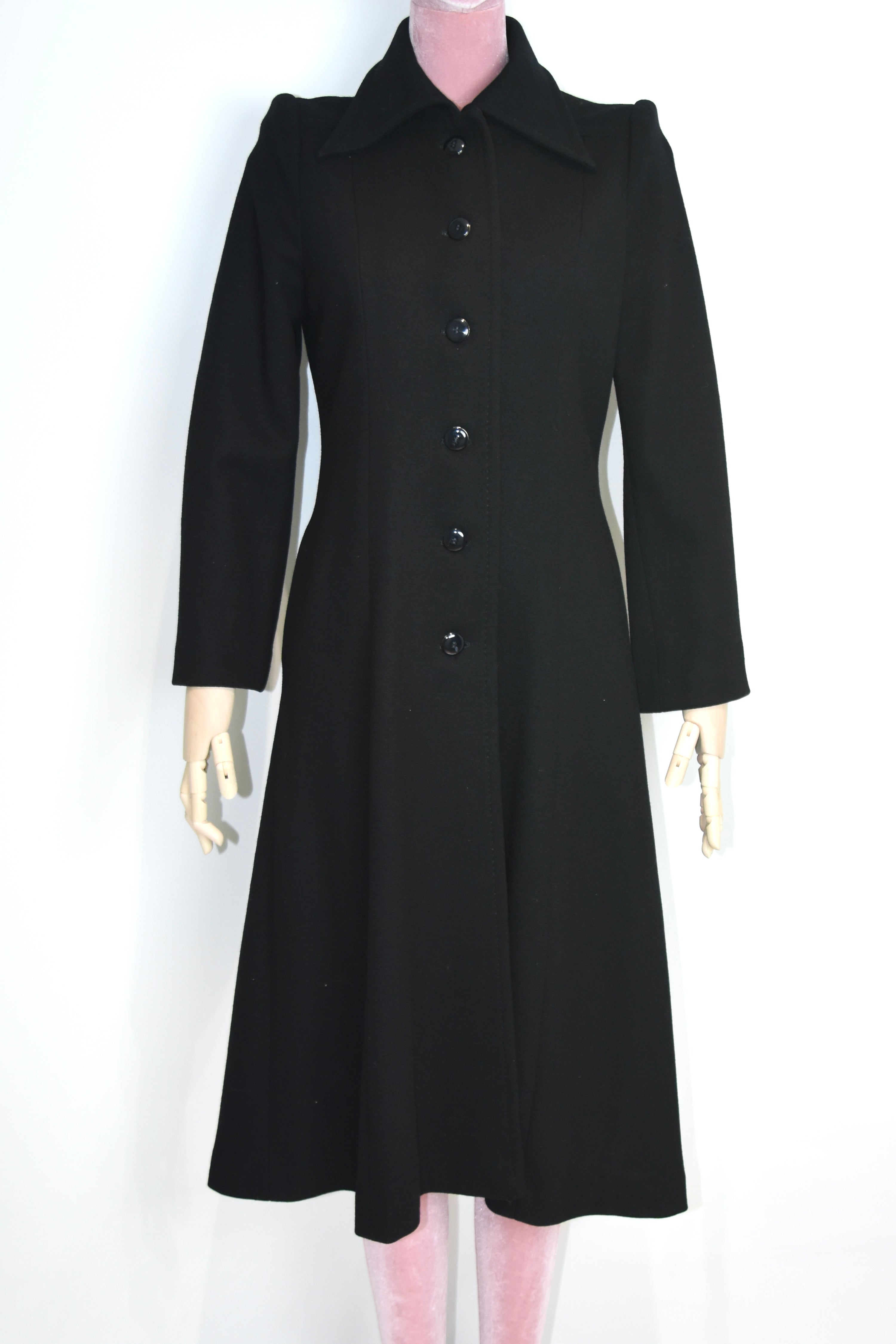 Gianni Versace Couture Vintage Black Wool Coat with Structured Collar & Full Button Front (Rare 90s Archive Piece)