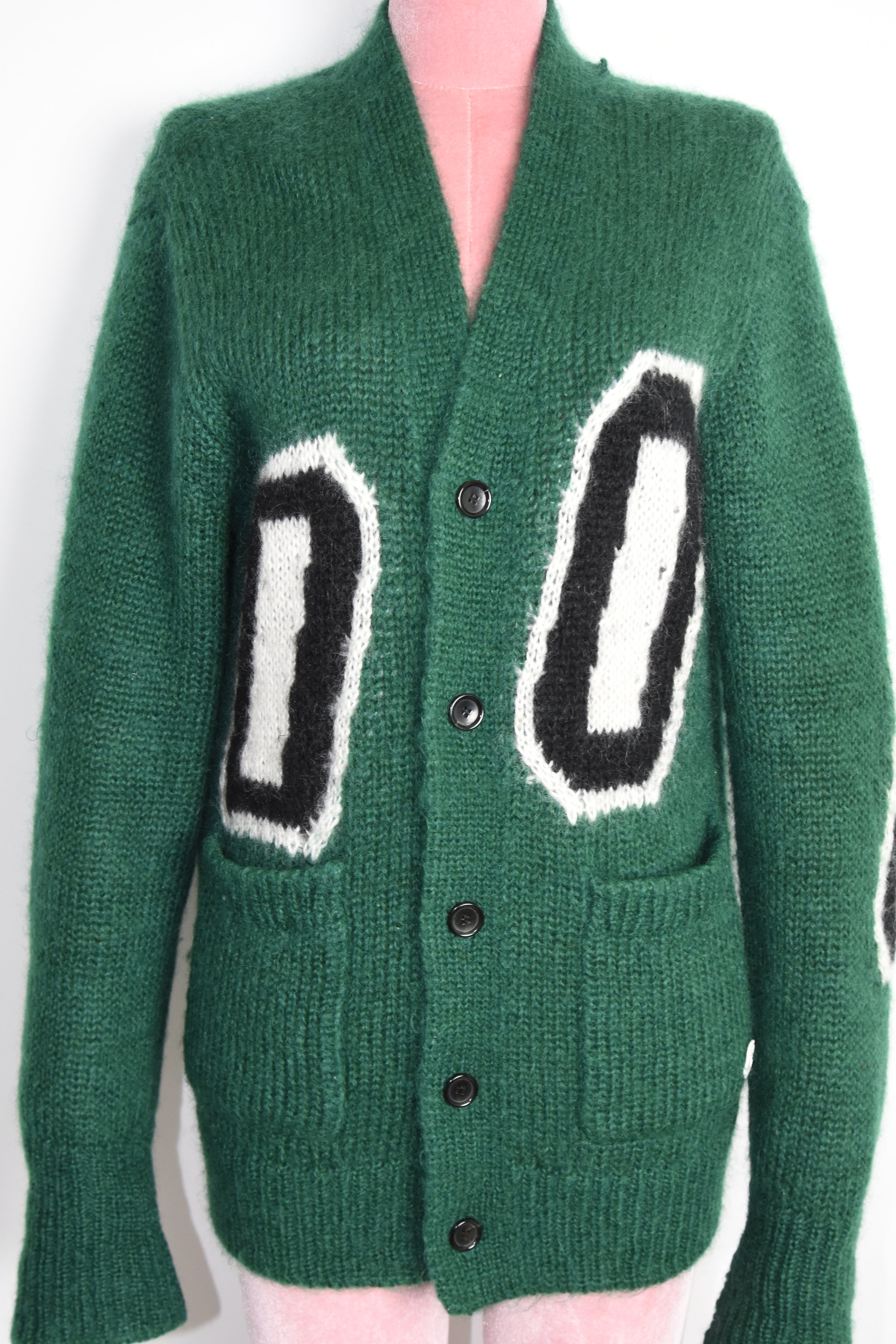 Louis Vuitton Mohair Intarsia Logo Wool Cardigan – Emerald Green Graphic Knit Sweater