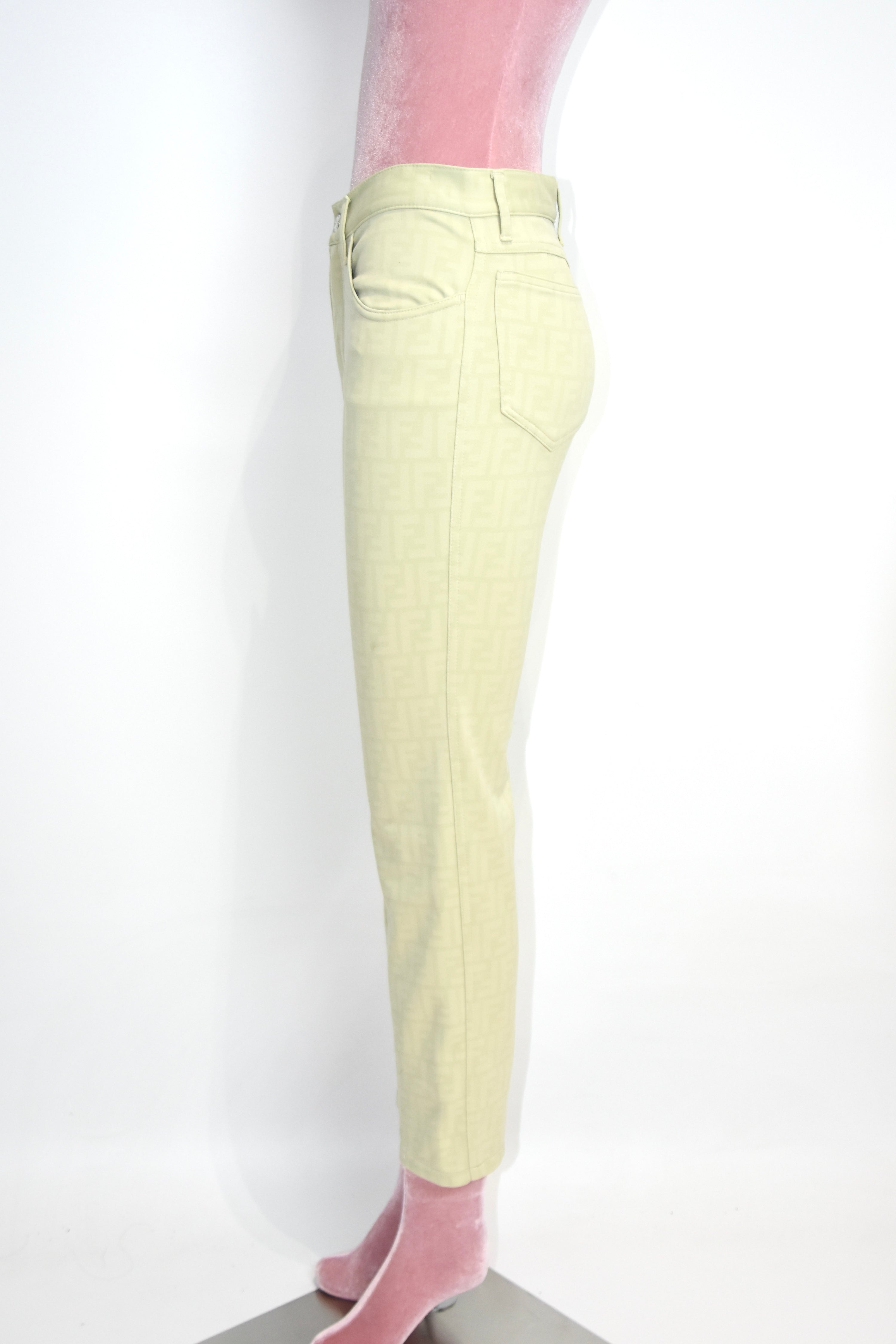 FENDI Vintage FF Monogram Jacquard Pants – Beige – Women’s W29 – Made in Italy（Early 2000s / Straight Fit）