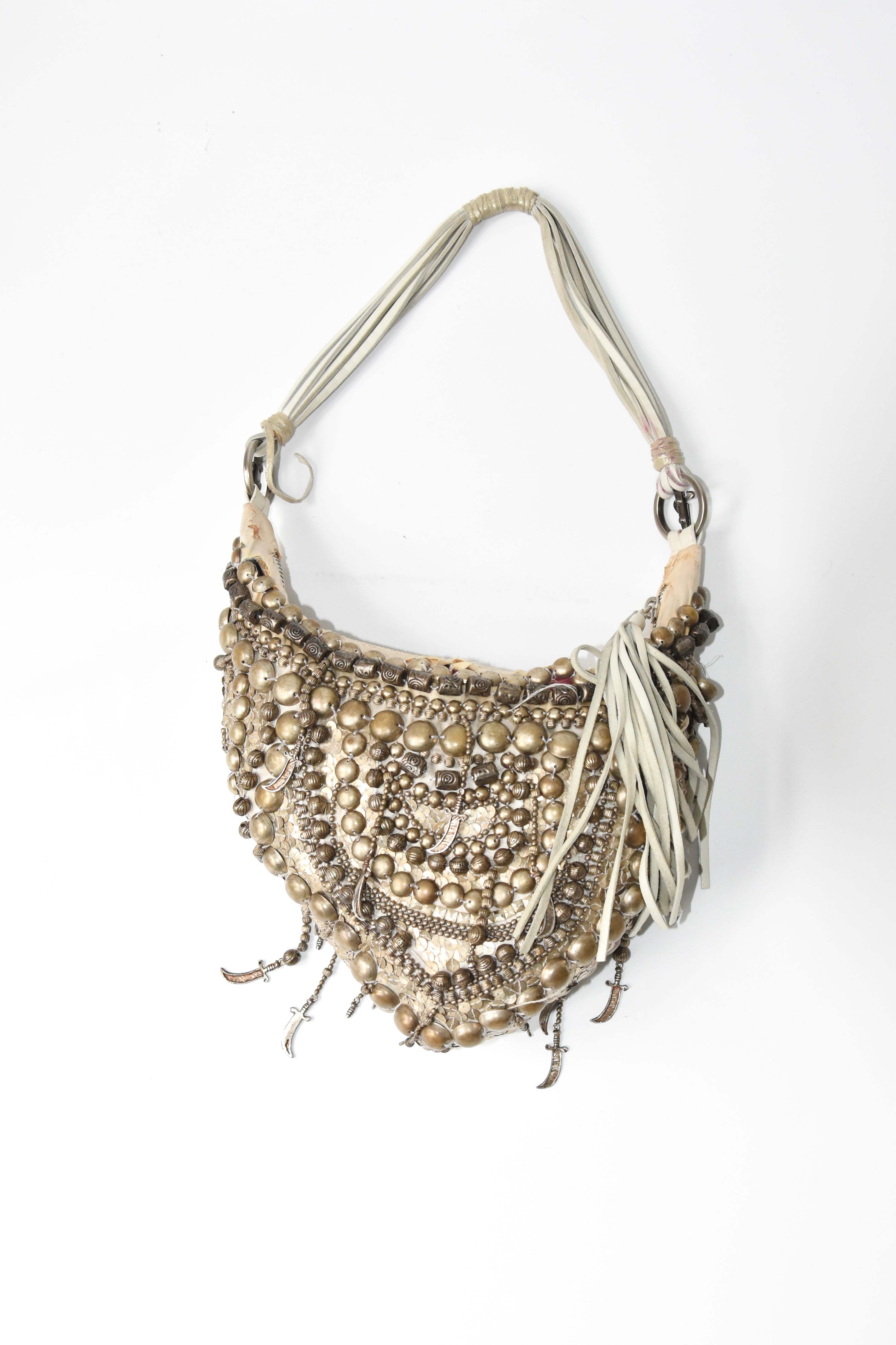 Cesare Paciotti Rare Heavy Metal Beaded Shoulder Bag