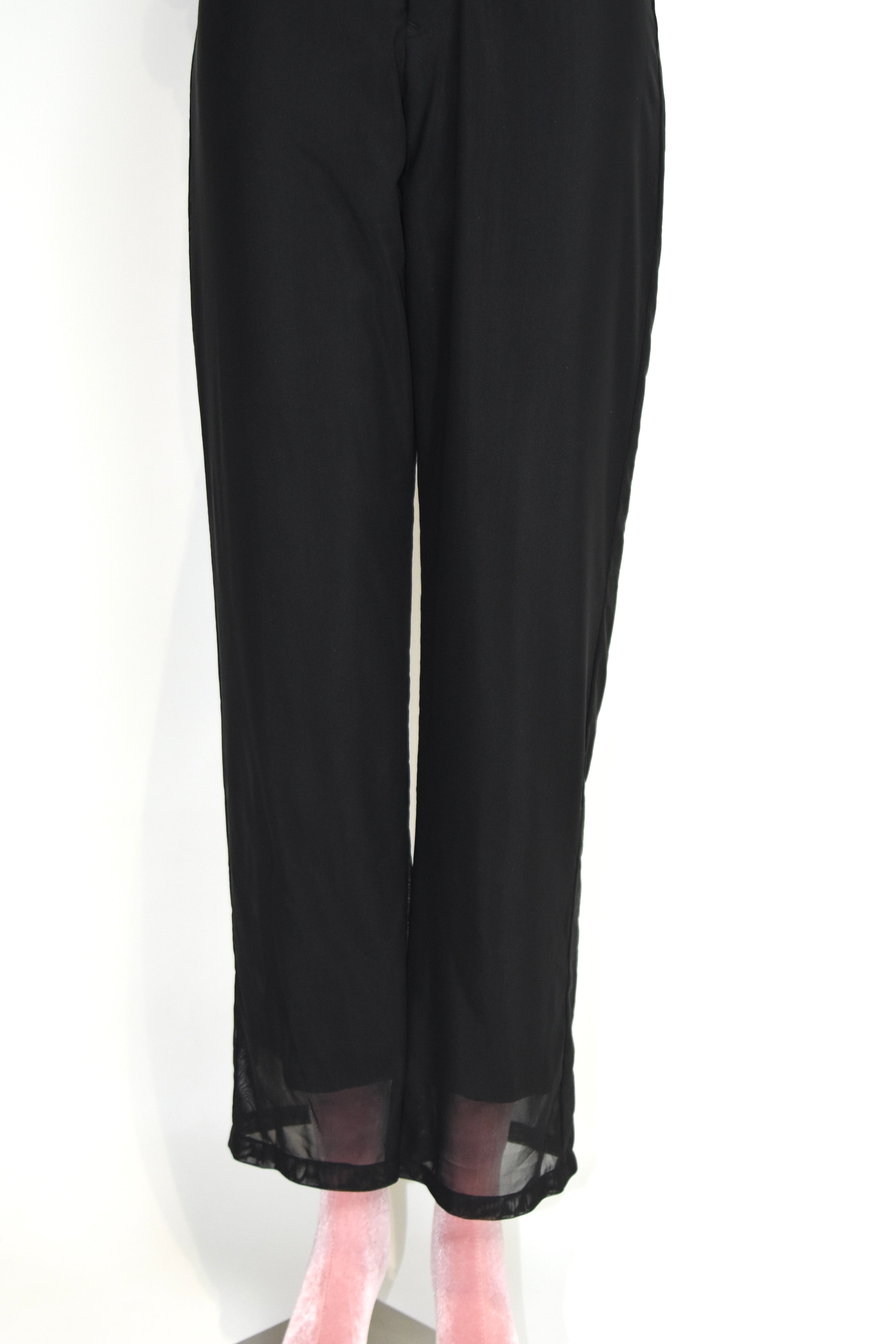 Yohji Yamamoto NOIR Vintage Double-Layer Sheer Mesh Trousers – Size 2 Black Wide-Leg Pants (Made in Japan Archive)