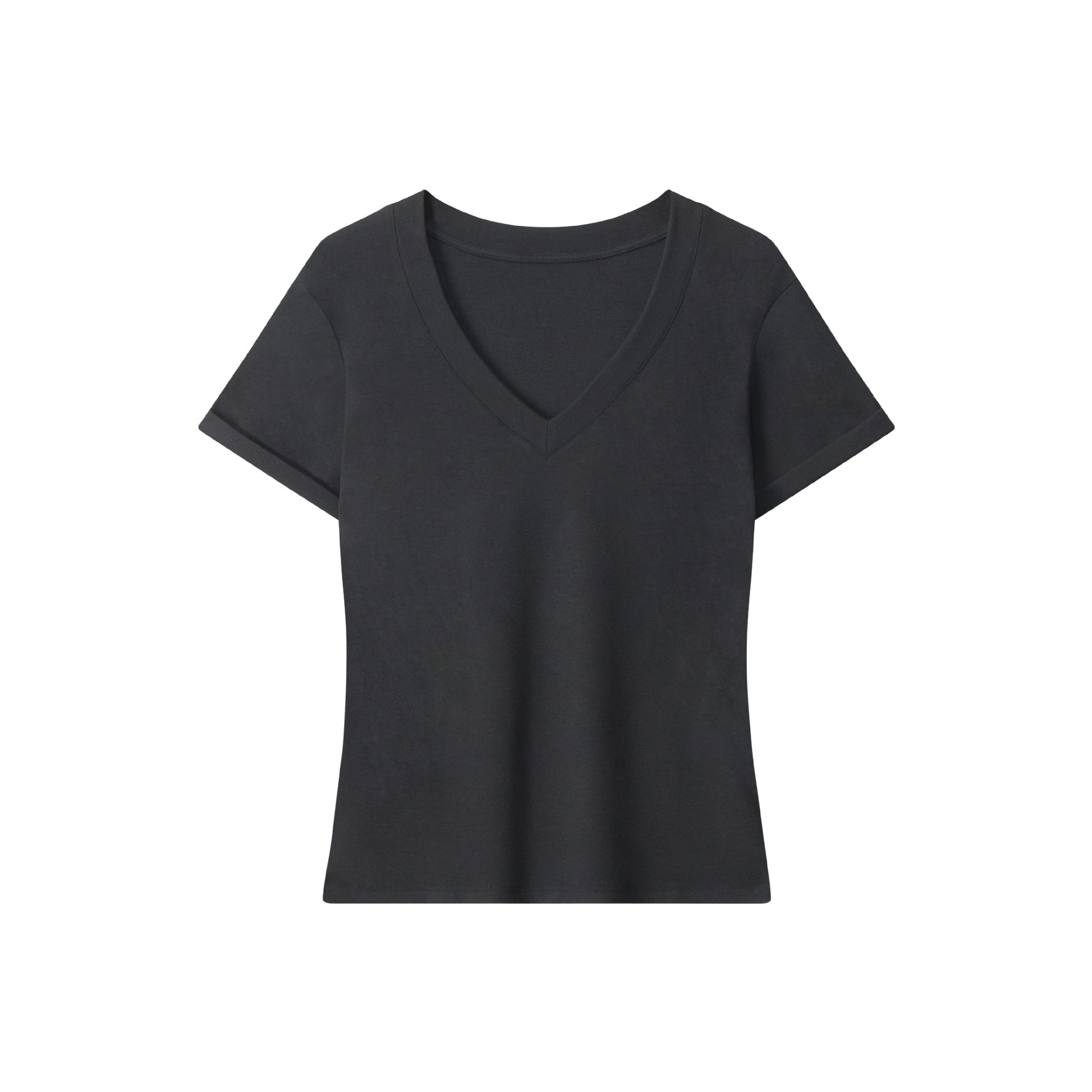 Simple Hot Girl Slimming Solid Color Top Slim Fit V Versatile Basic Short Sleeve Shirt T Women's T-shirt