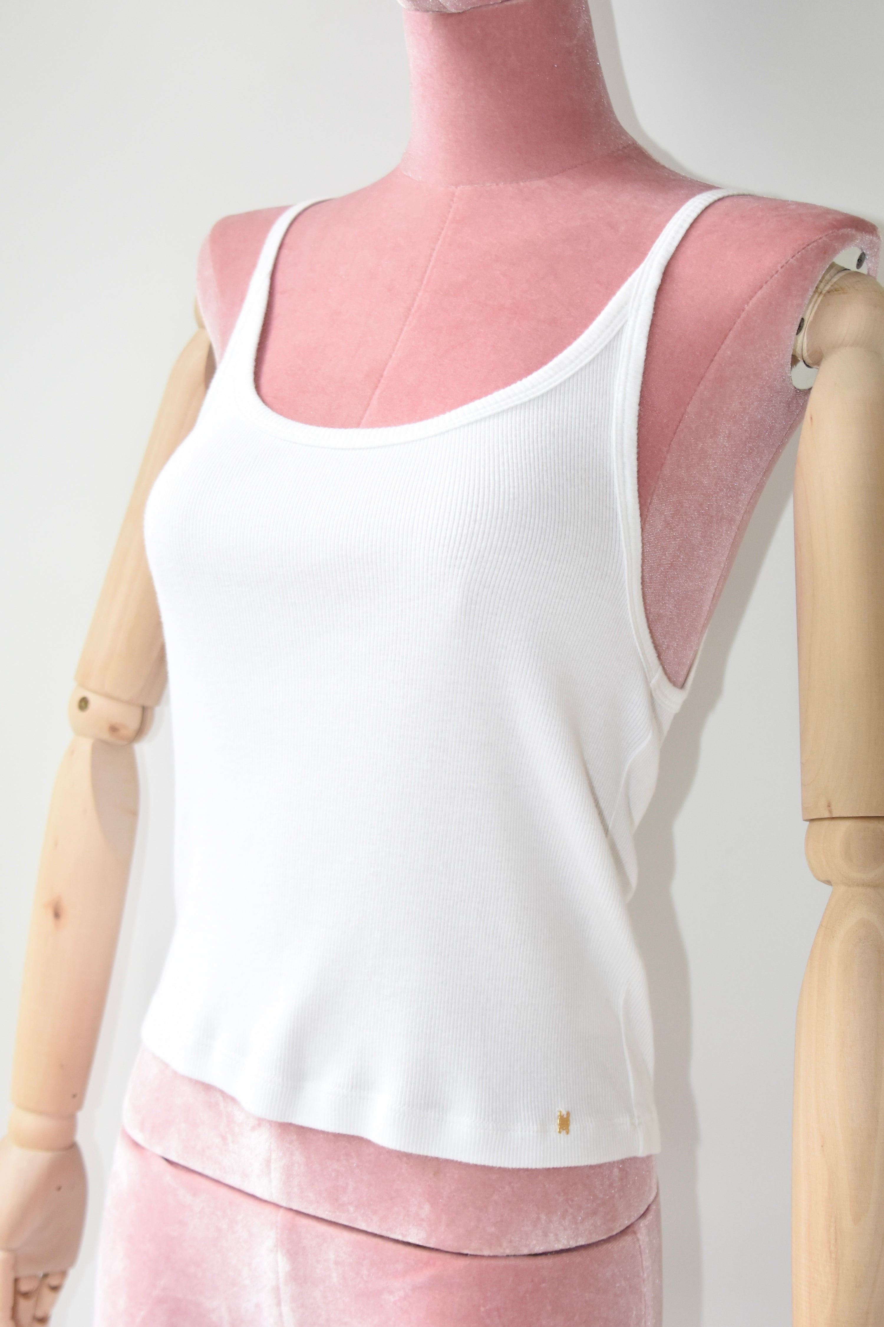 CELINE Ribbed White Logo Tank Top with Triomphe Detail