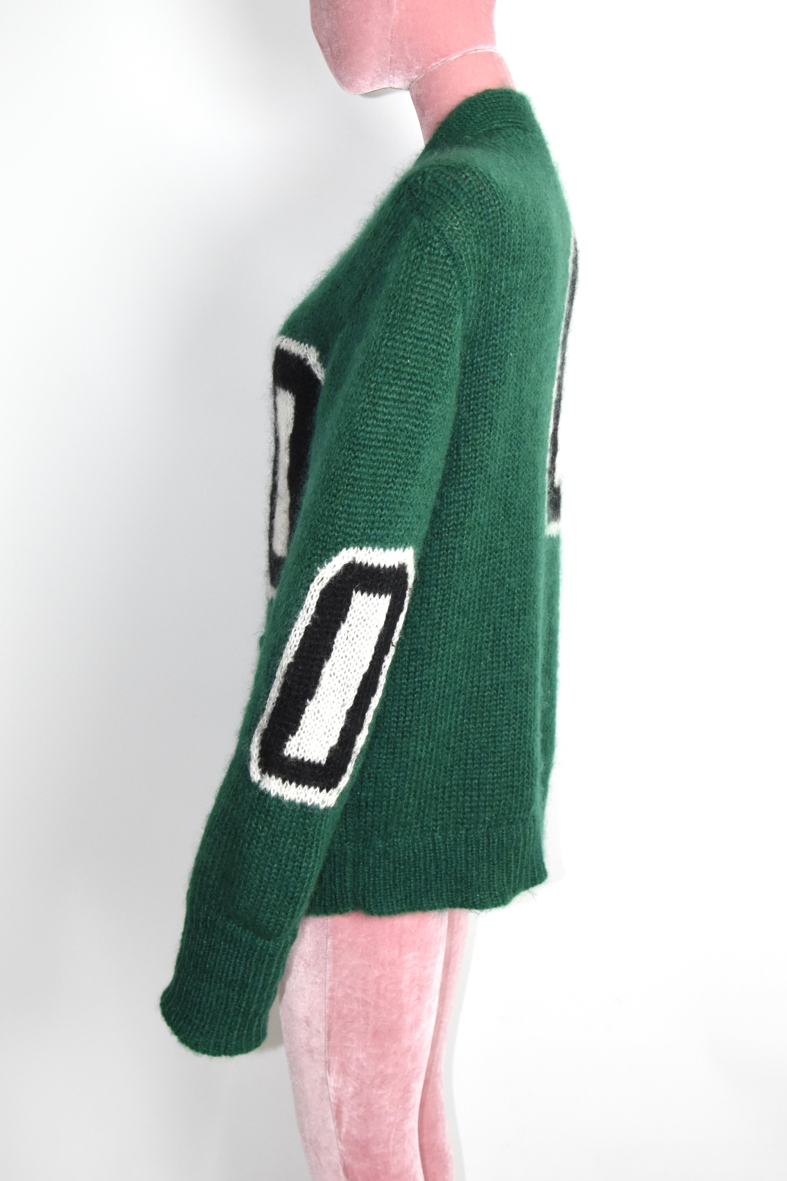 Louis Vuitton Mohair Intarsia Logo Wool Cardigan – Emerald Green Graphic Knit Sweater