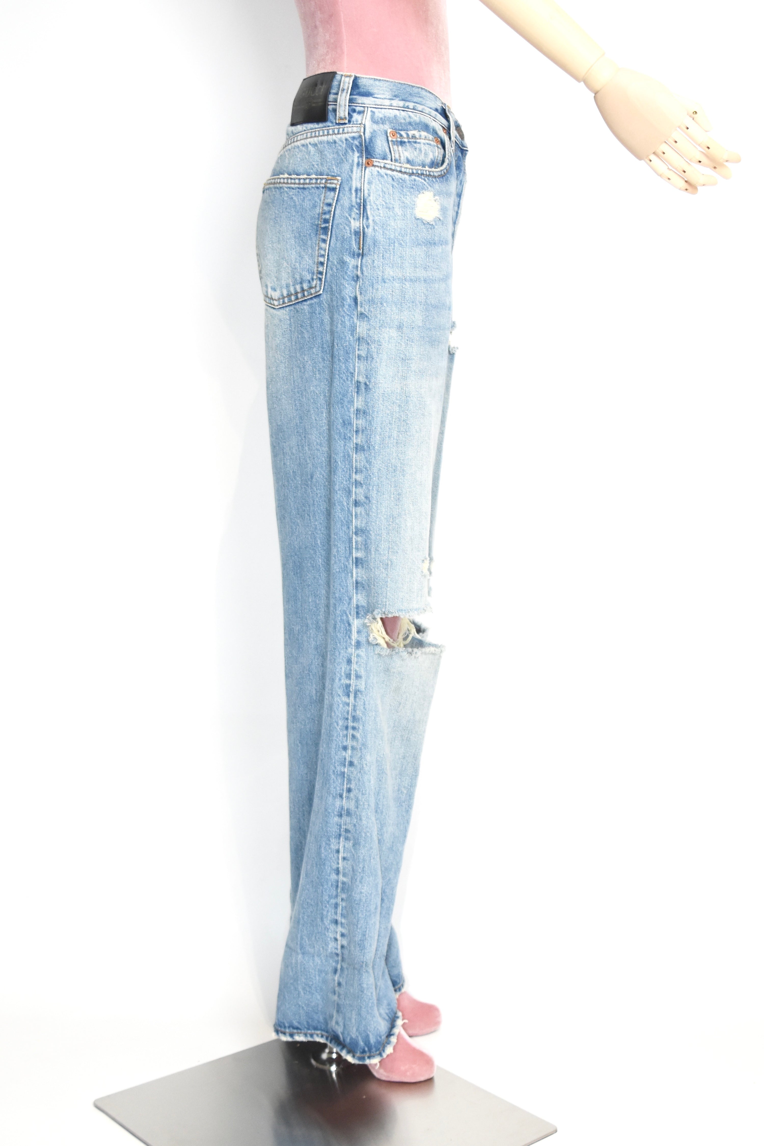 Gucci Distressed Flared Denim Jeans – Light Wash High Waist Destroyed Bootcut Pants
