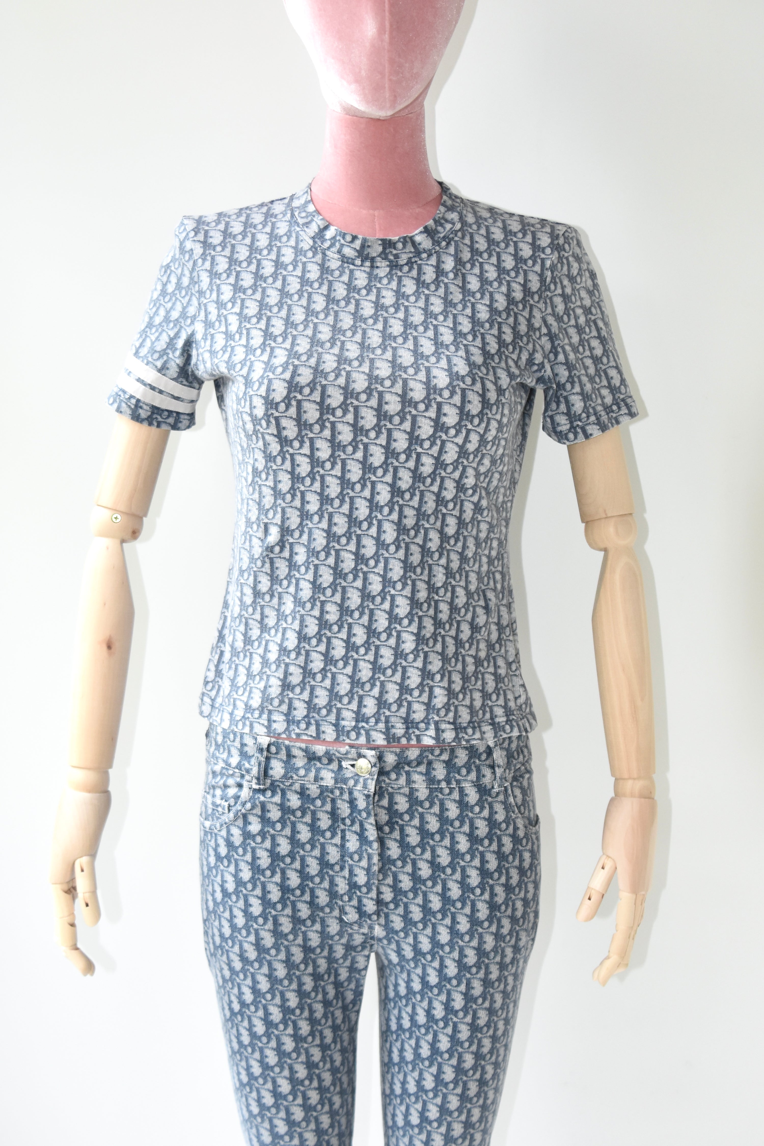 Christian Dior by John Galliano Blue Monogram Baby Tee (Y2K Boutique Oblique Icon)