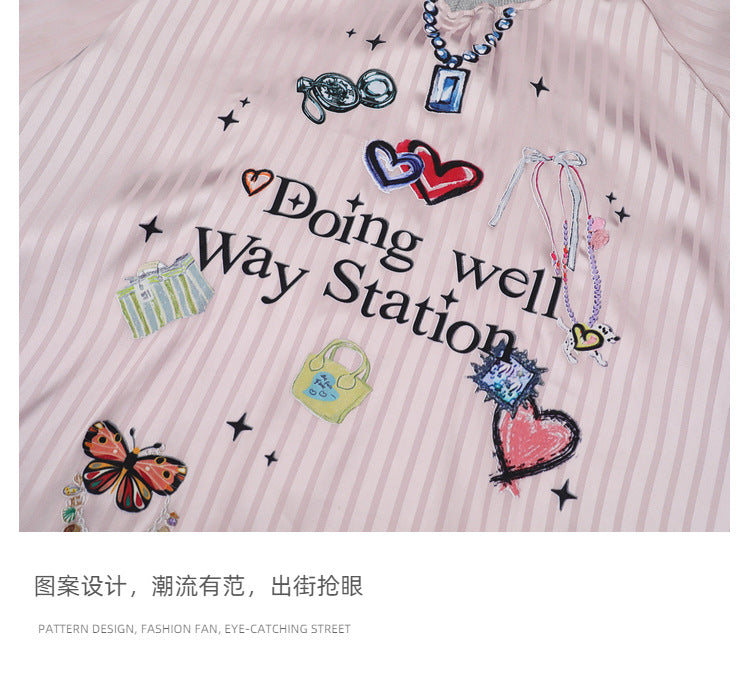 Sweet Sports Jersey V Collar pink short sleeves Unisex T-shirt 2025 Summer Fashion Trend