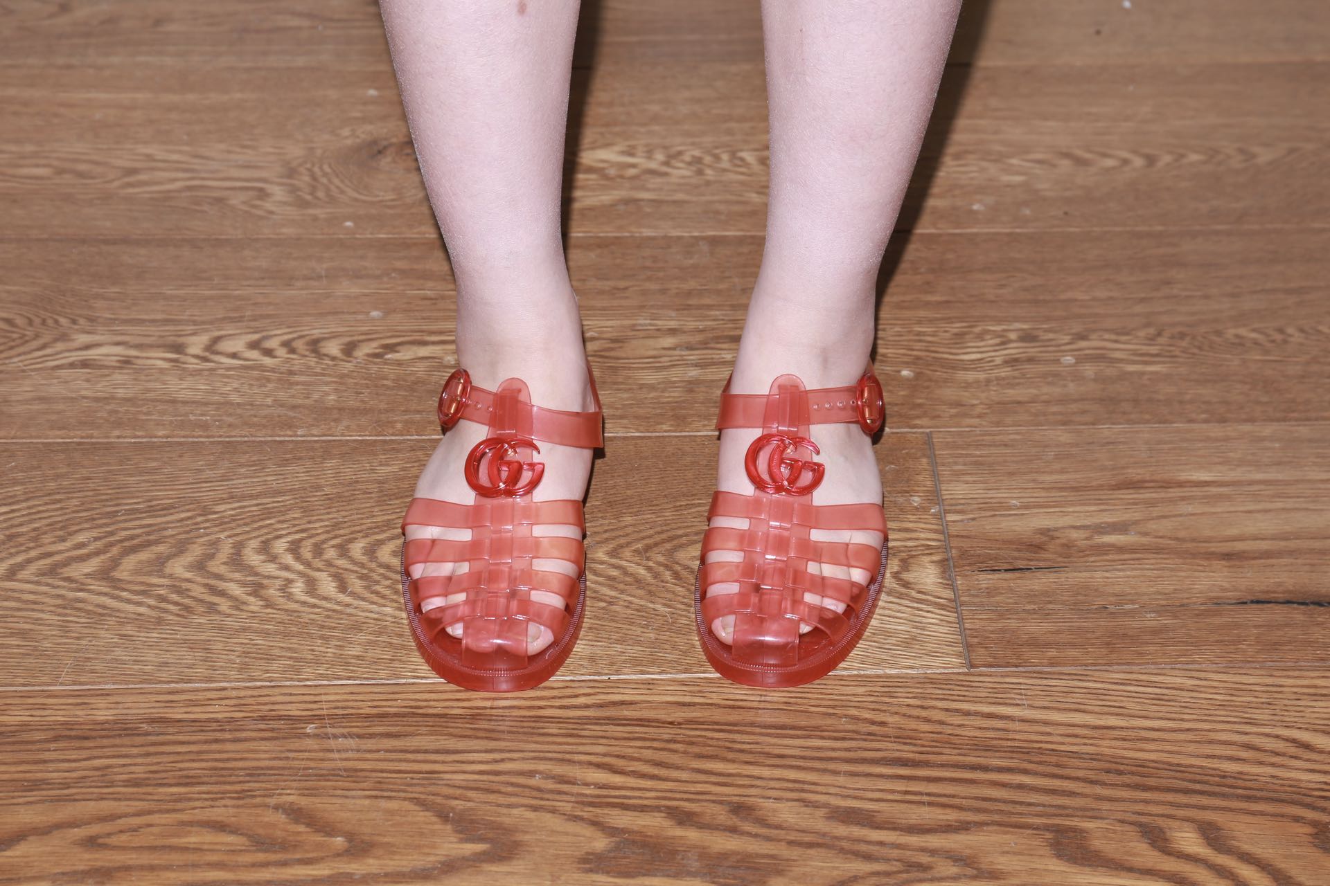 Gucci Red Jelly Logo Sandals