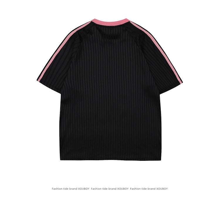 Sweet Sports Jersey V Collar pink short sleeves Unisex T-shirt 2025 Summer Fashion Trend