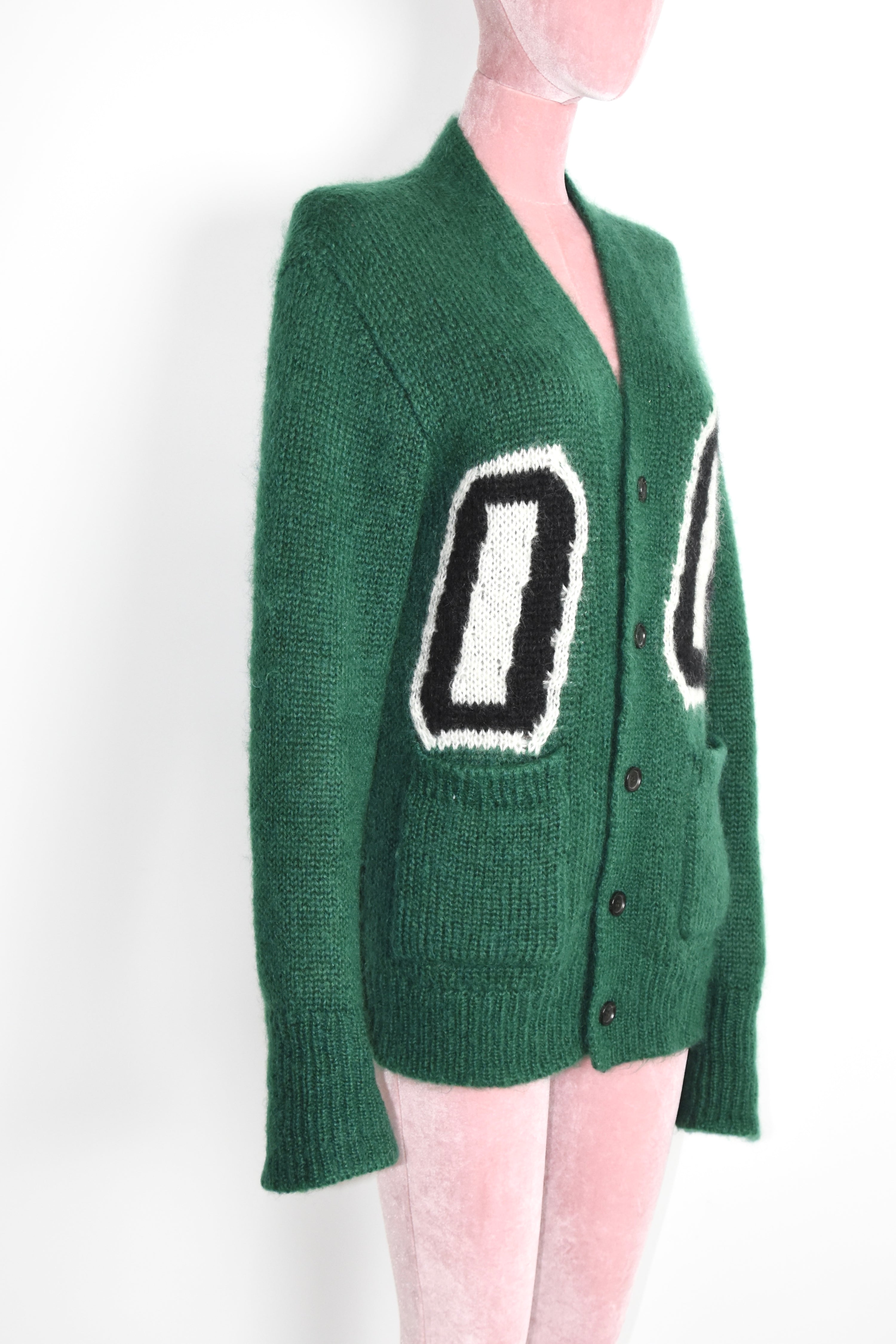 Louis Vuitton Mohair Intarsia Logo Wool Cardigan – Emerald Green Graphic Knit Sweater