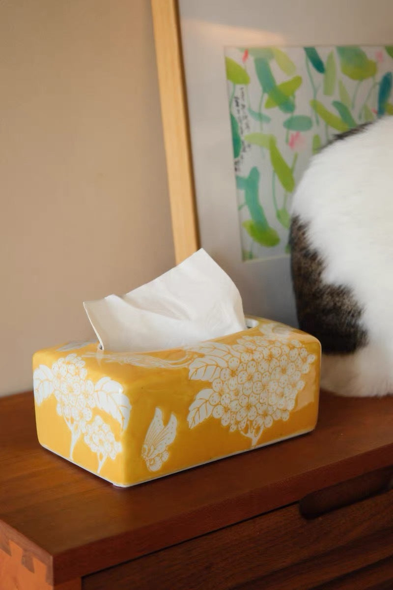 Oriental Collection Series Cirage“Golden Butterfly Blossoms”Hand-painted Underglaze Color Jingdezhen Tissue Box