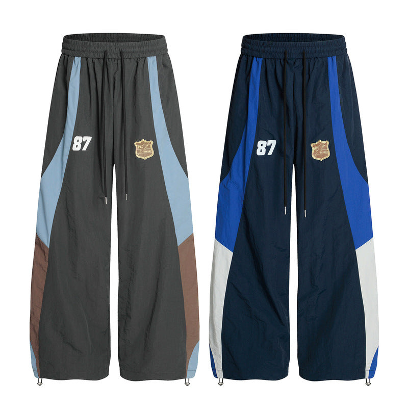 Letter Dance Color-Block Casual Long Pants for Men and Women Summer Loose Slimming Couple Wide-Leg Paratrooper Wide-Leg