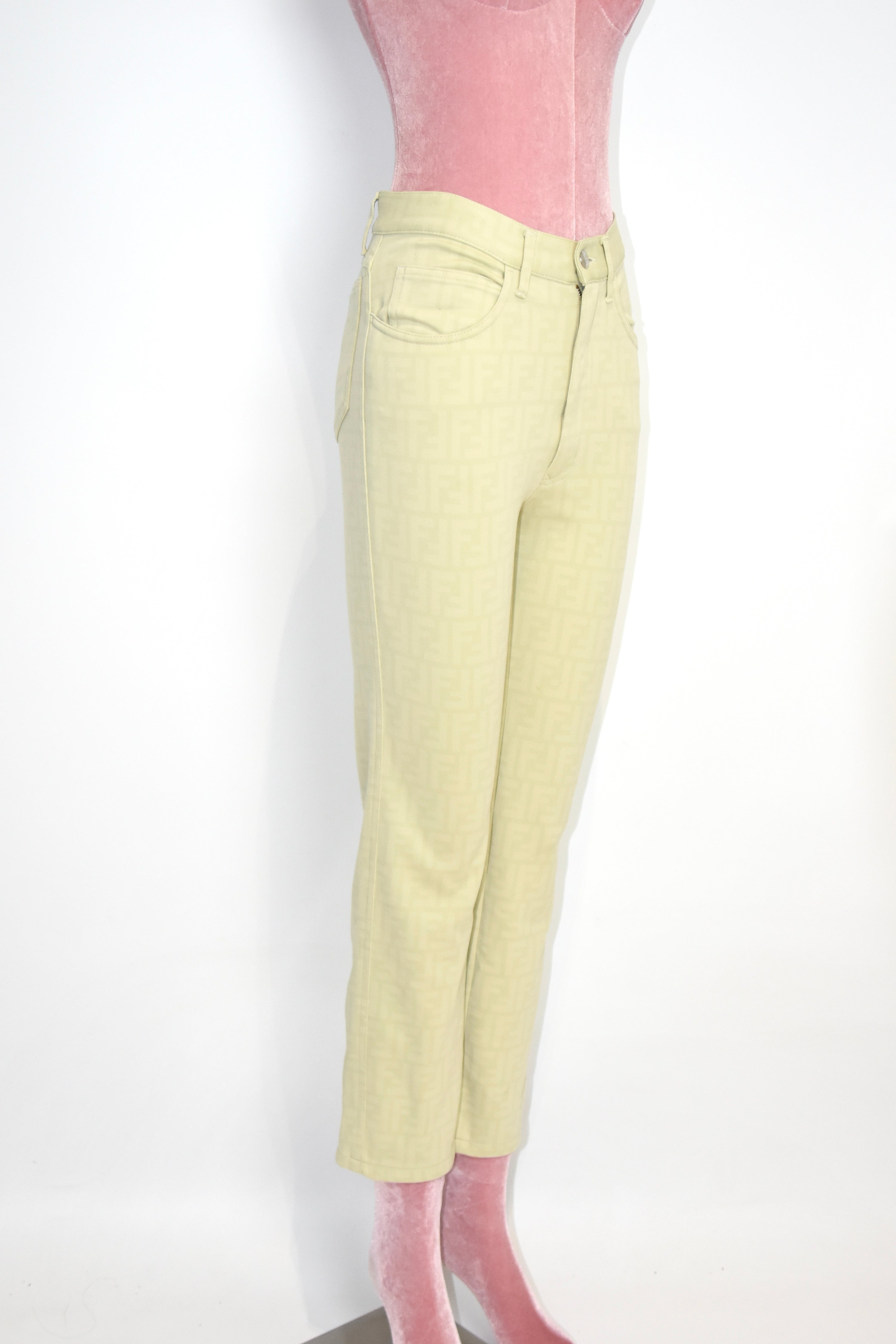 FENDI Vintage FF Monogram Jacquard Pants – Beige – Women’s W29 – Made in Italy（Early 2000s / Straight Fit）