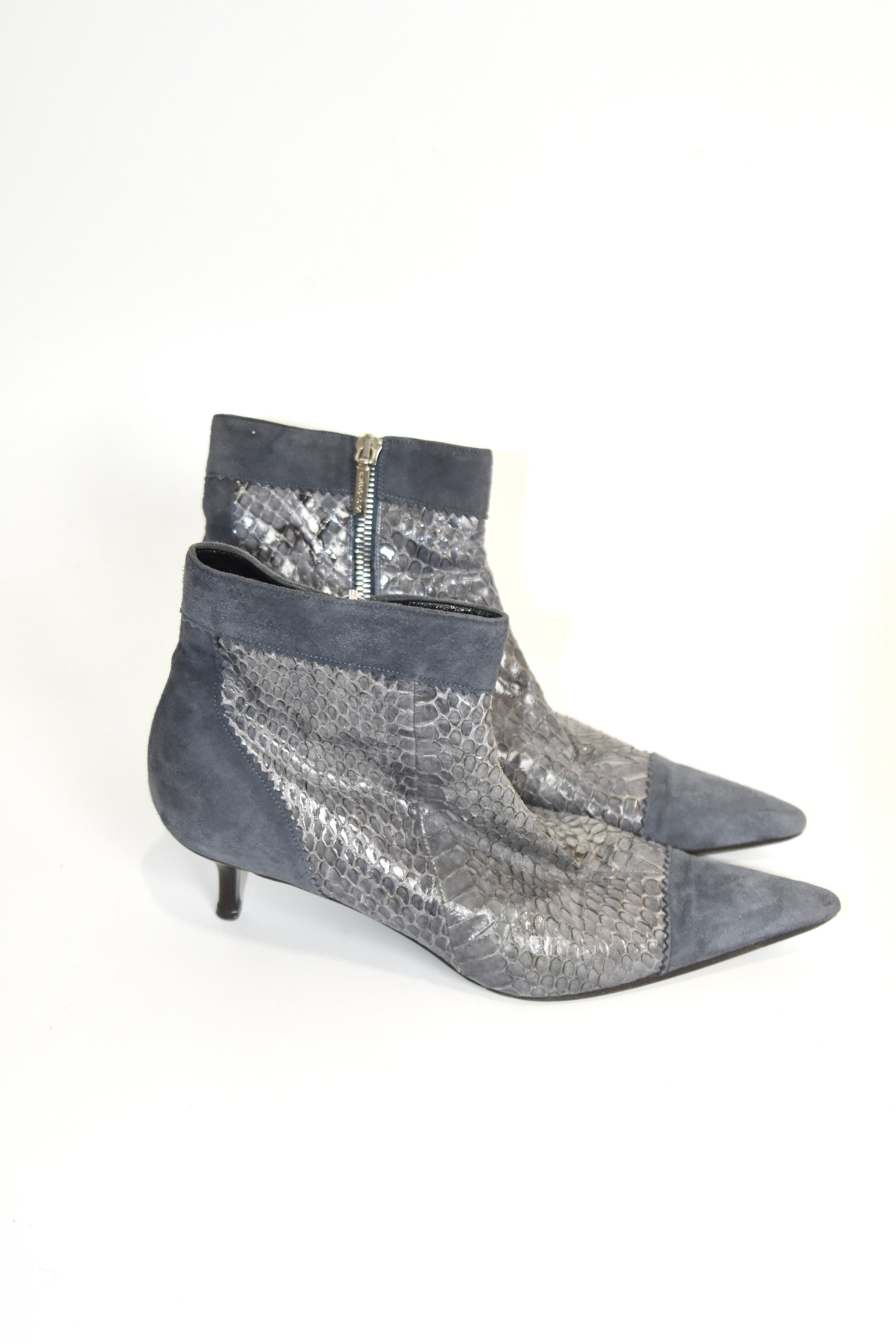 Dolce & Gabbana Misty Blue Snakeskin-Suede Kitten Heel Boots