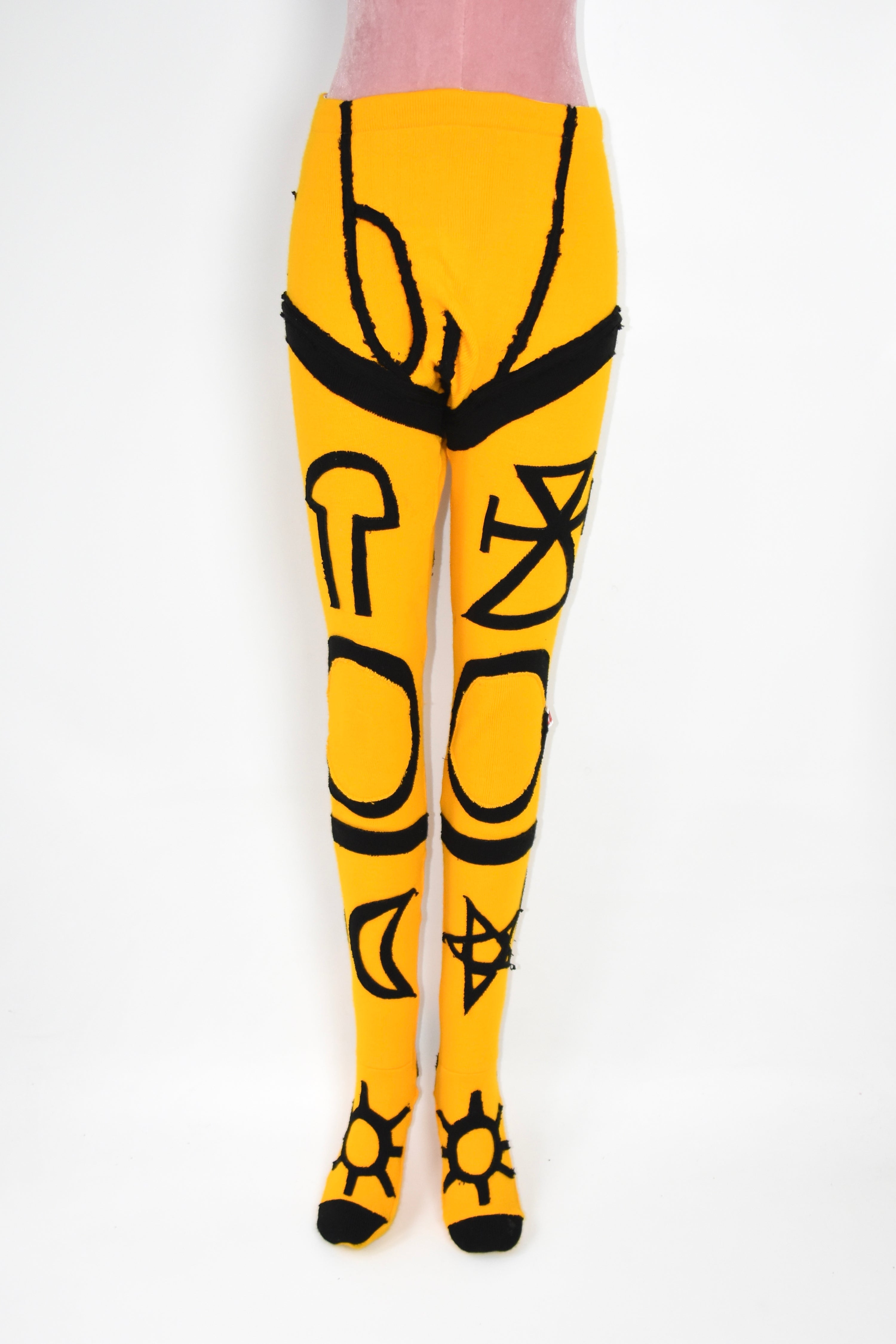 Charles Jeffrey Loverboy Yellow Symbolic Knit Bodystocking Leggings