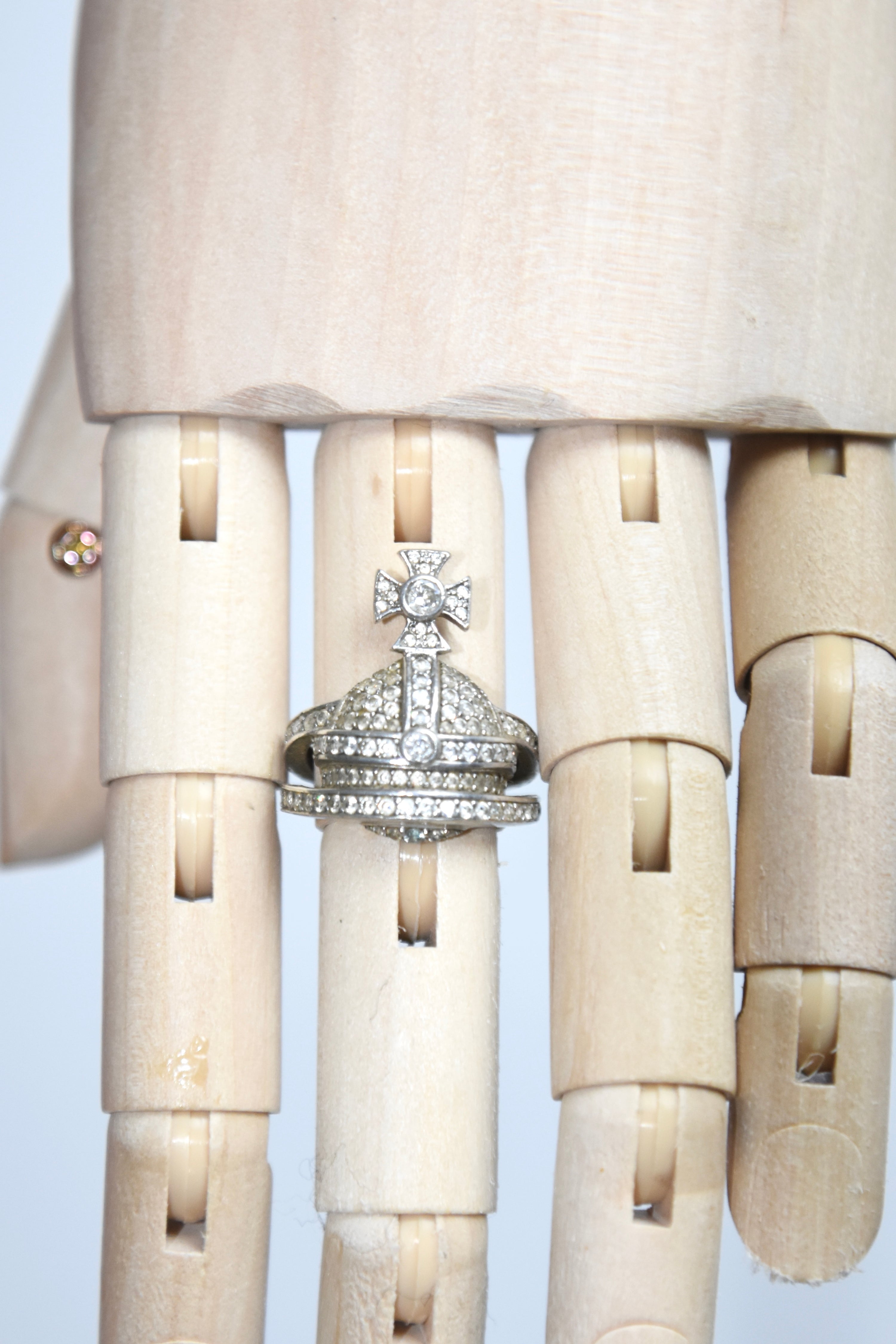 Vivienne Westwood Orb Crystal Ring – Vintage White Rhinestone Saturn Statement Ring