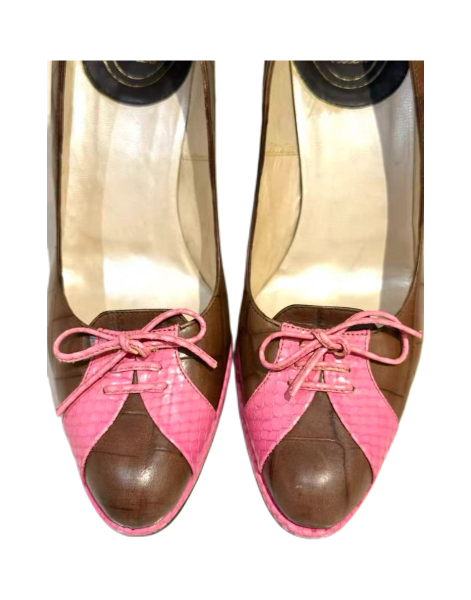 Christian Dior by John Galliano Pink & Brown Lace-Up Sporty Heels