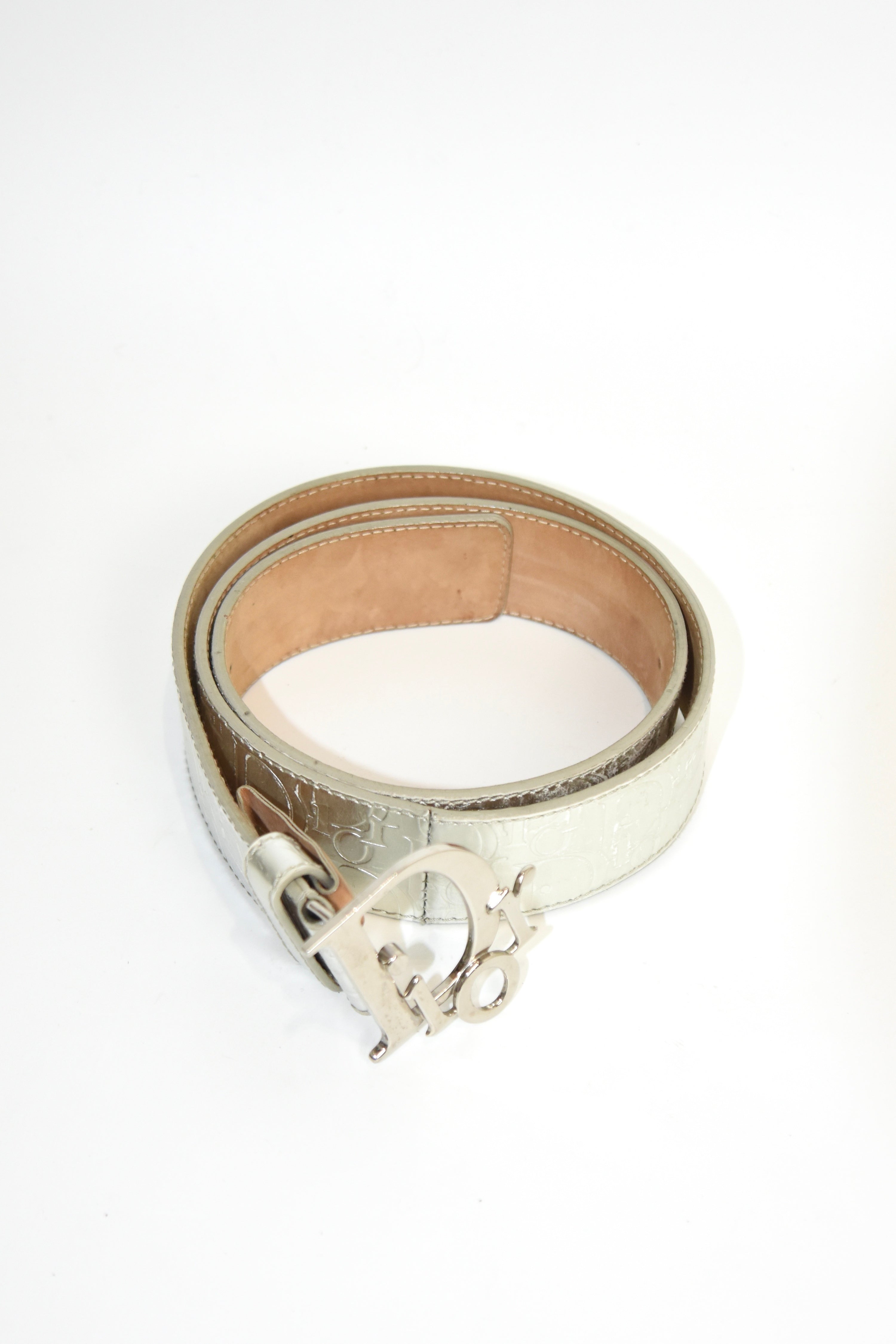Christian Dior Silver Embossed Logo Buckle Belt
