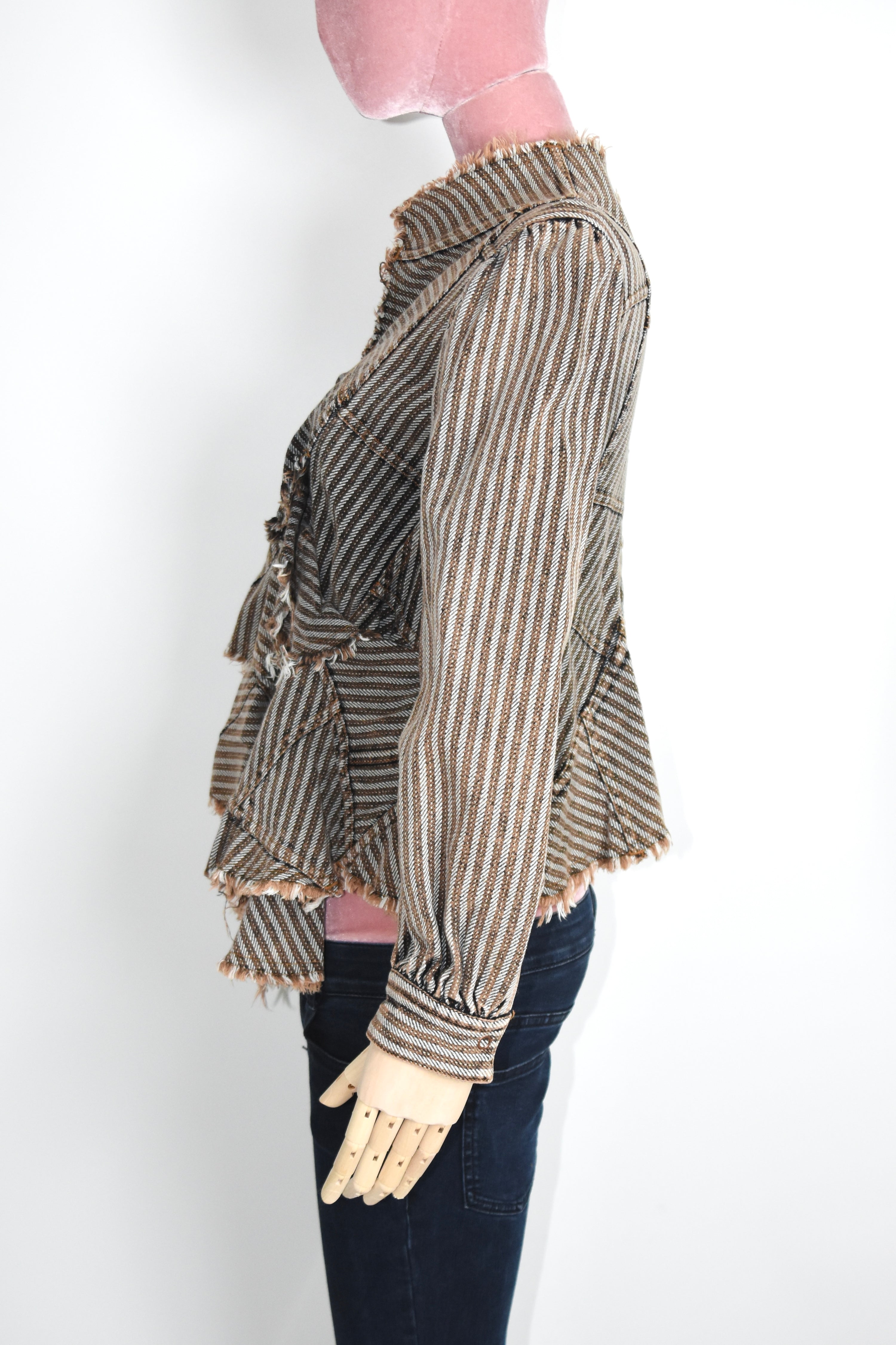 Junya Watanabe COMME des GARÇONS AD2001 Deconstructed Frayed Striped Layered Jacket – Size S