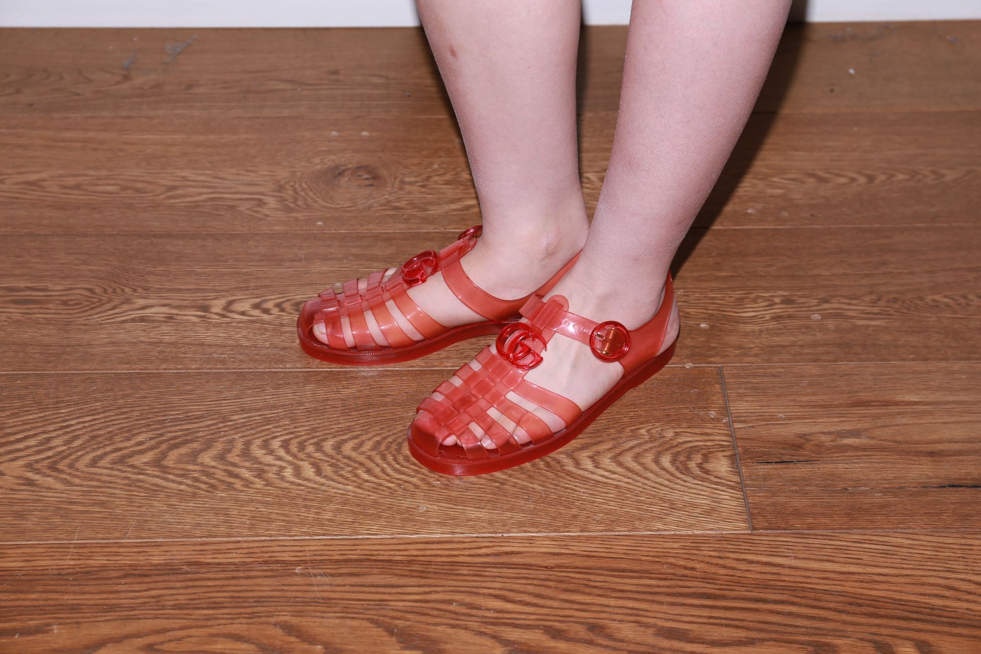 Gucci Red Jelly Logo Sandals