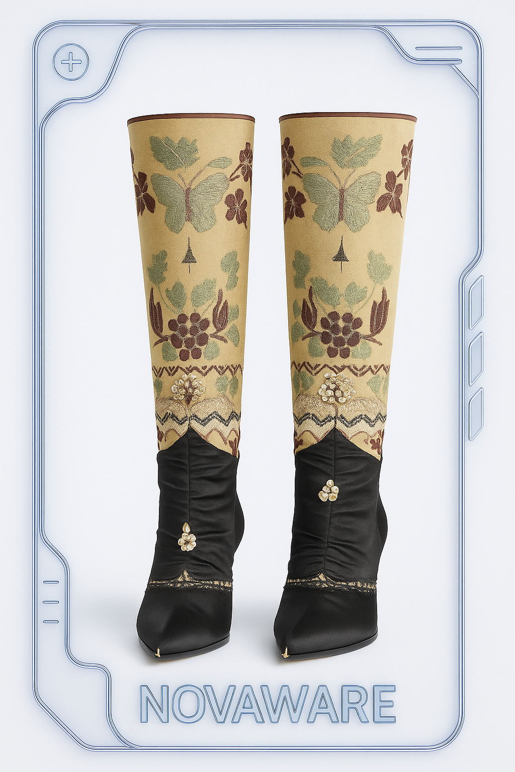 Roberto Cavalli 2001 Silk Embroidered Archive Heeled Boots