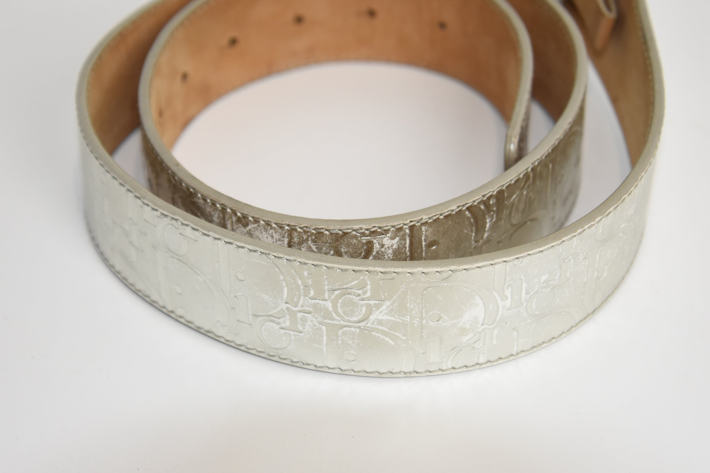 Christian Dior Silver Embossed Logo Buckle Belt
