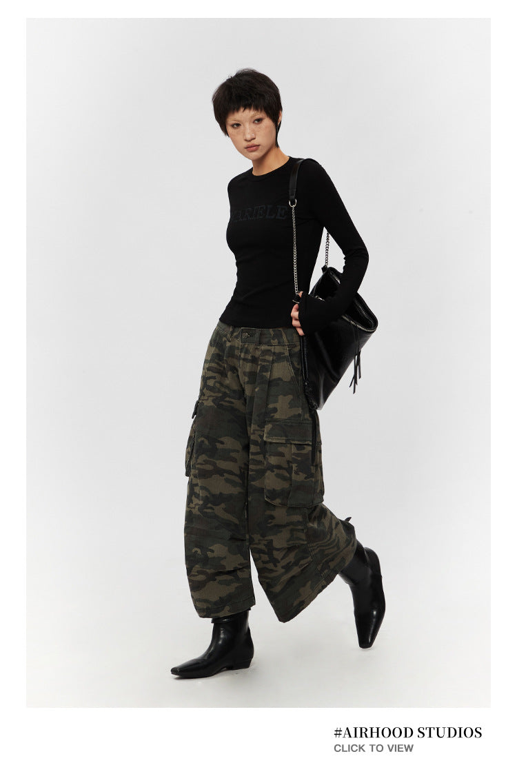 Retro Loose Camouflage Capri Pants American Style Casual Jeans for Men and Women High Street