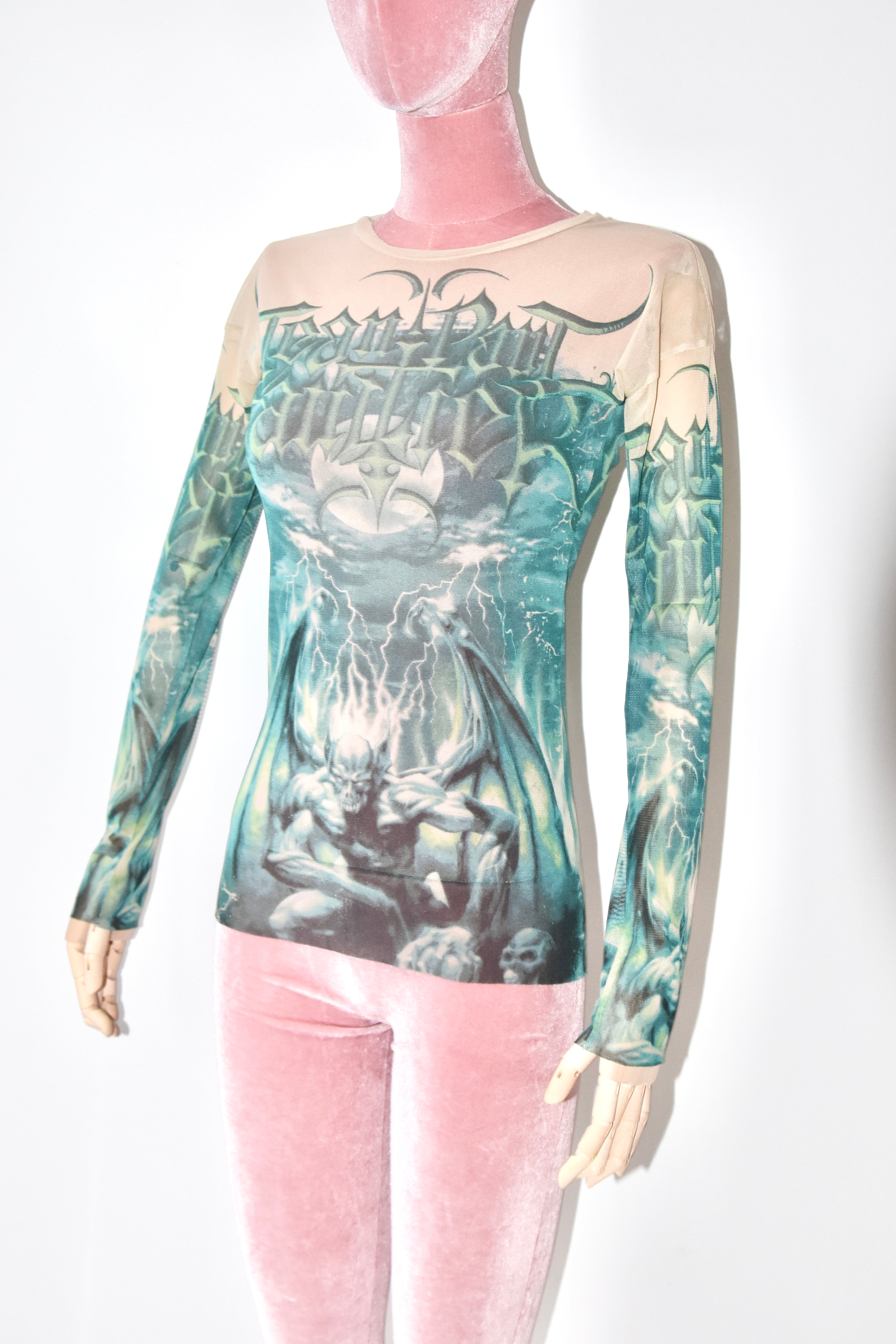 Jean Paul Gaultier Rare Green Satanic Mesh Top