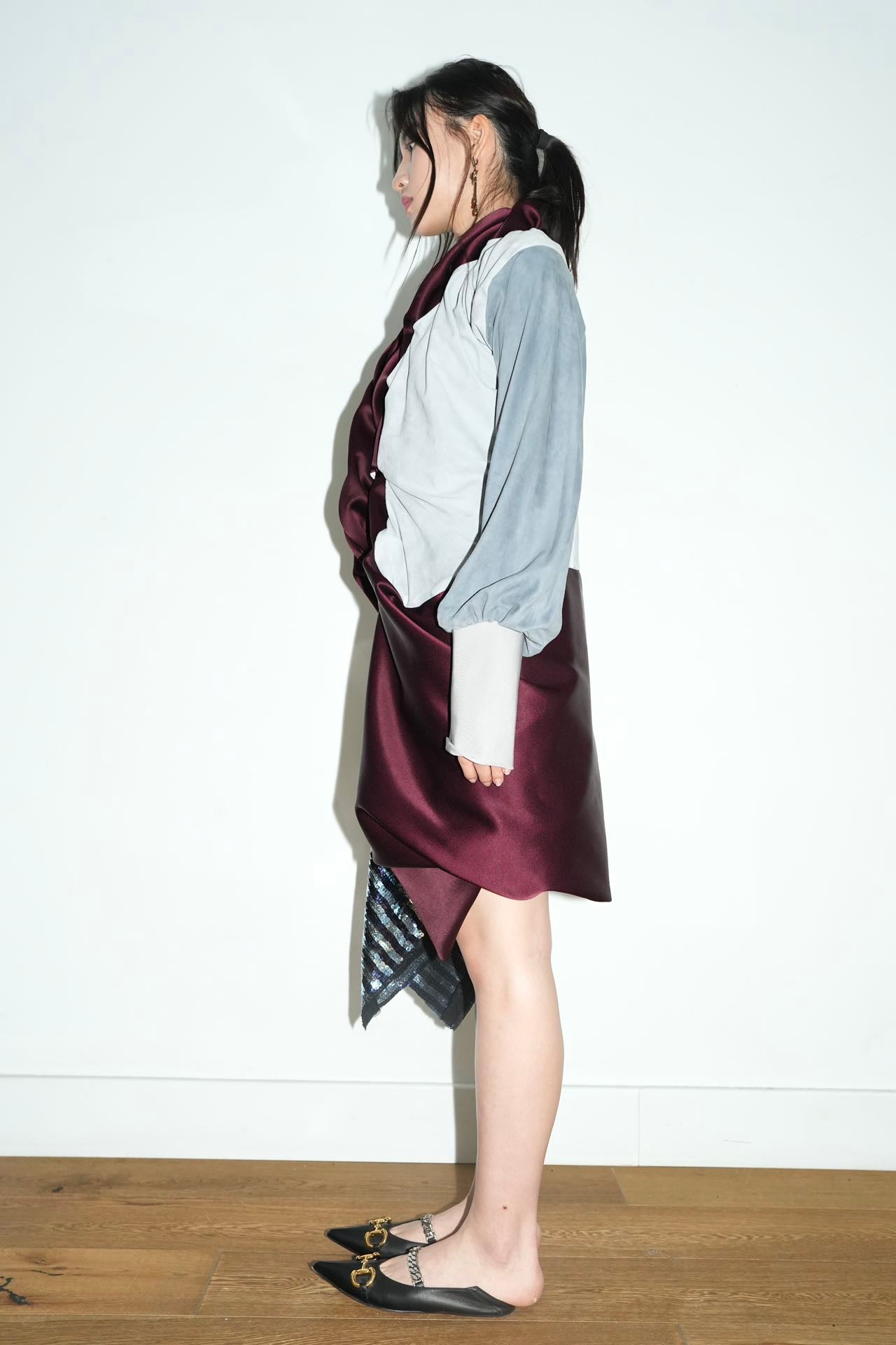 YAONOVA Mist-Blue Sculptural Draped Jacket