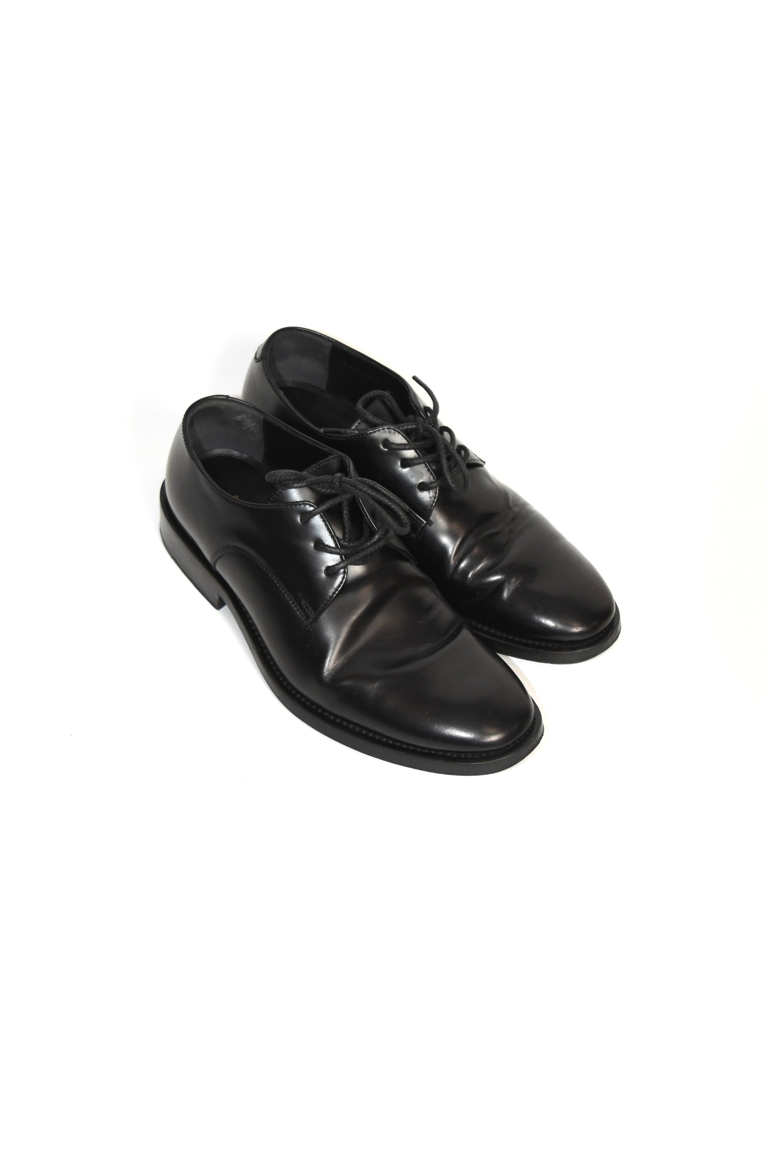 Balenciaga Classic Round-Toe Leather Derby Shoes – Black Minimalist Formal Archive Pair