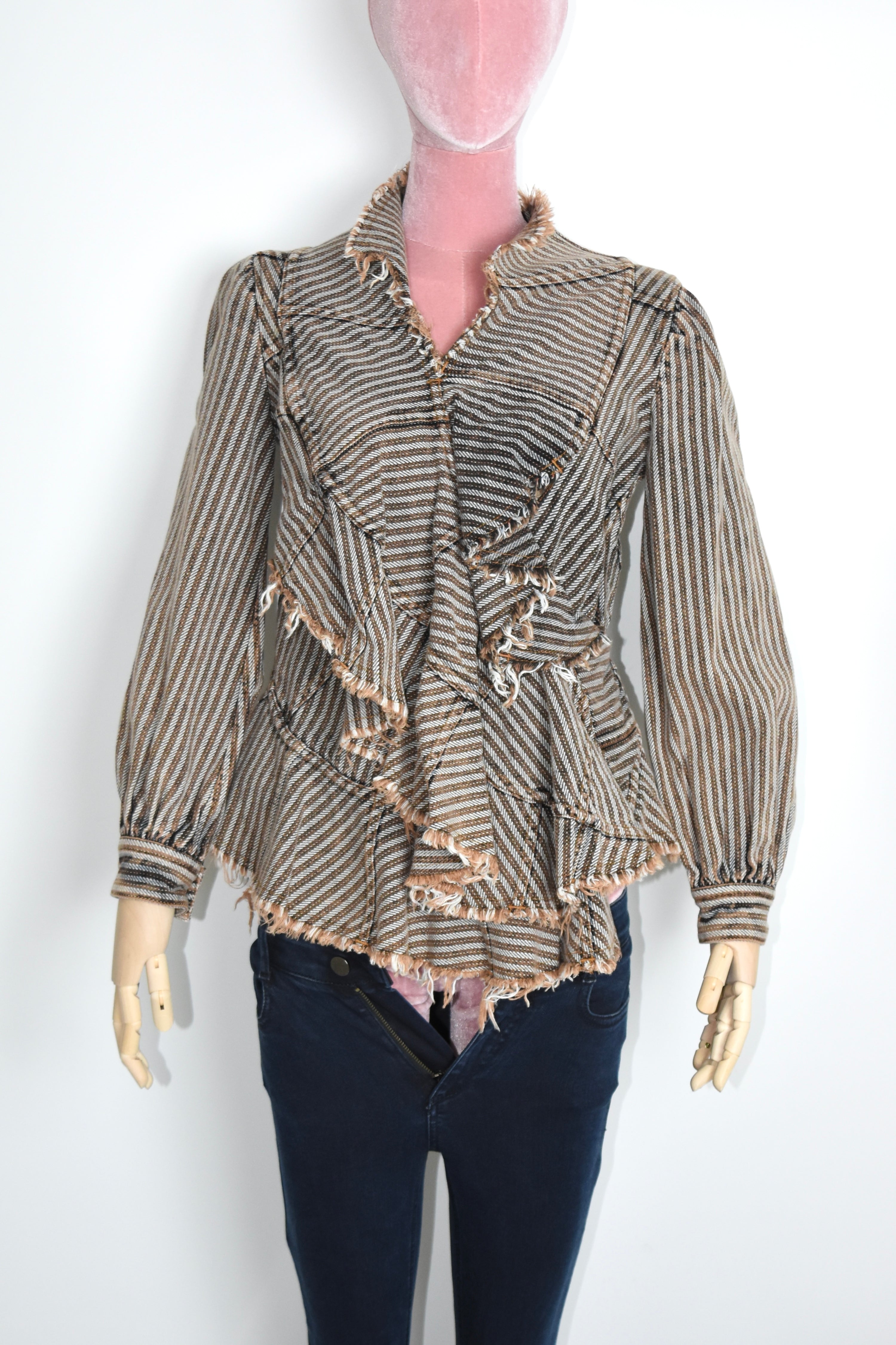 Junya Watanabe COMME des GARÇONS AD2001 Deconstructed Frayed Striped Layered Jacket – Size S