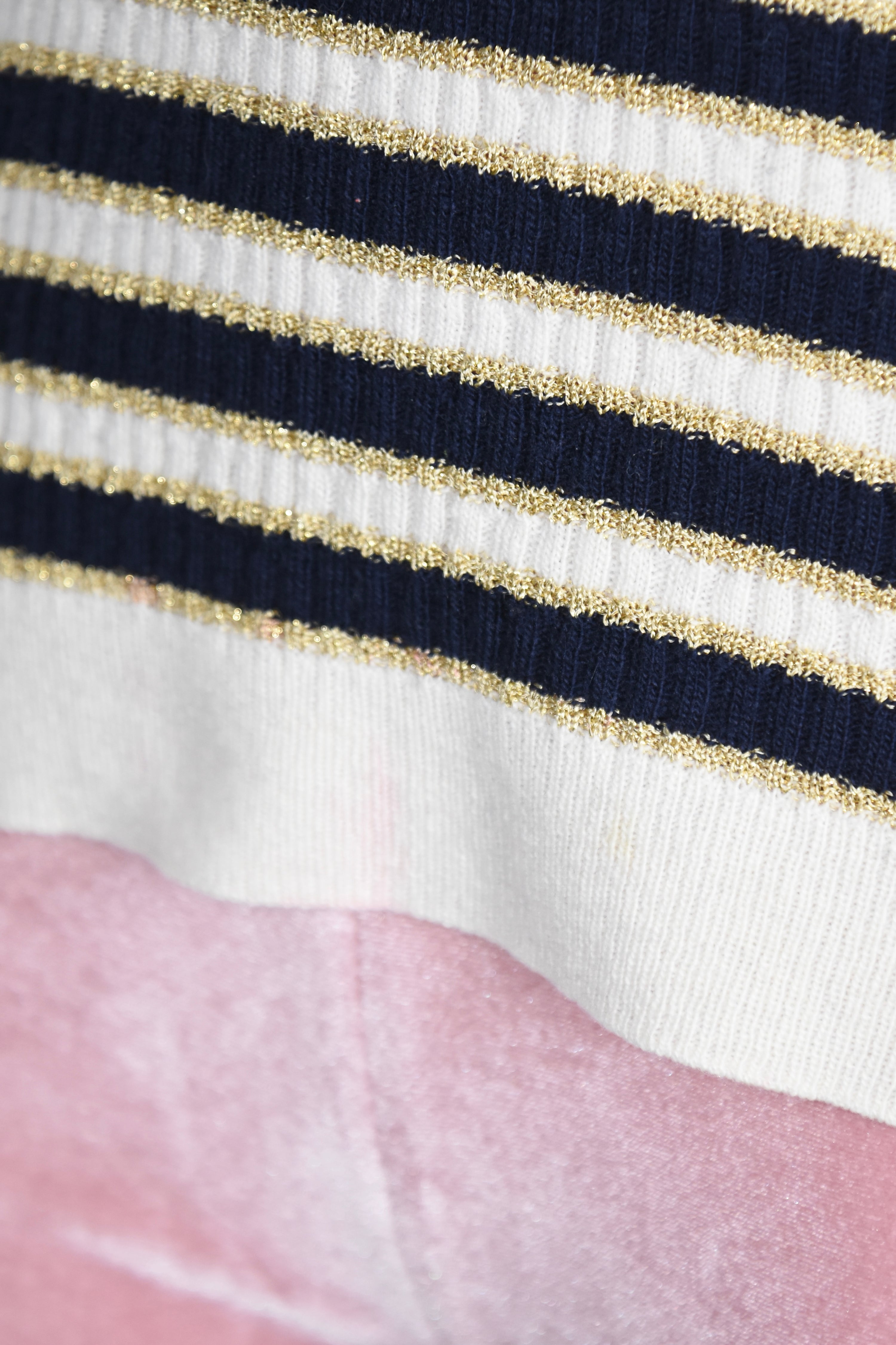 Valentino Navy & Ivory Striped Knit Sweater with Gold Lurex – Made in Italy Signature V Logo