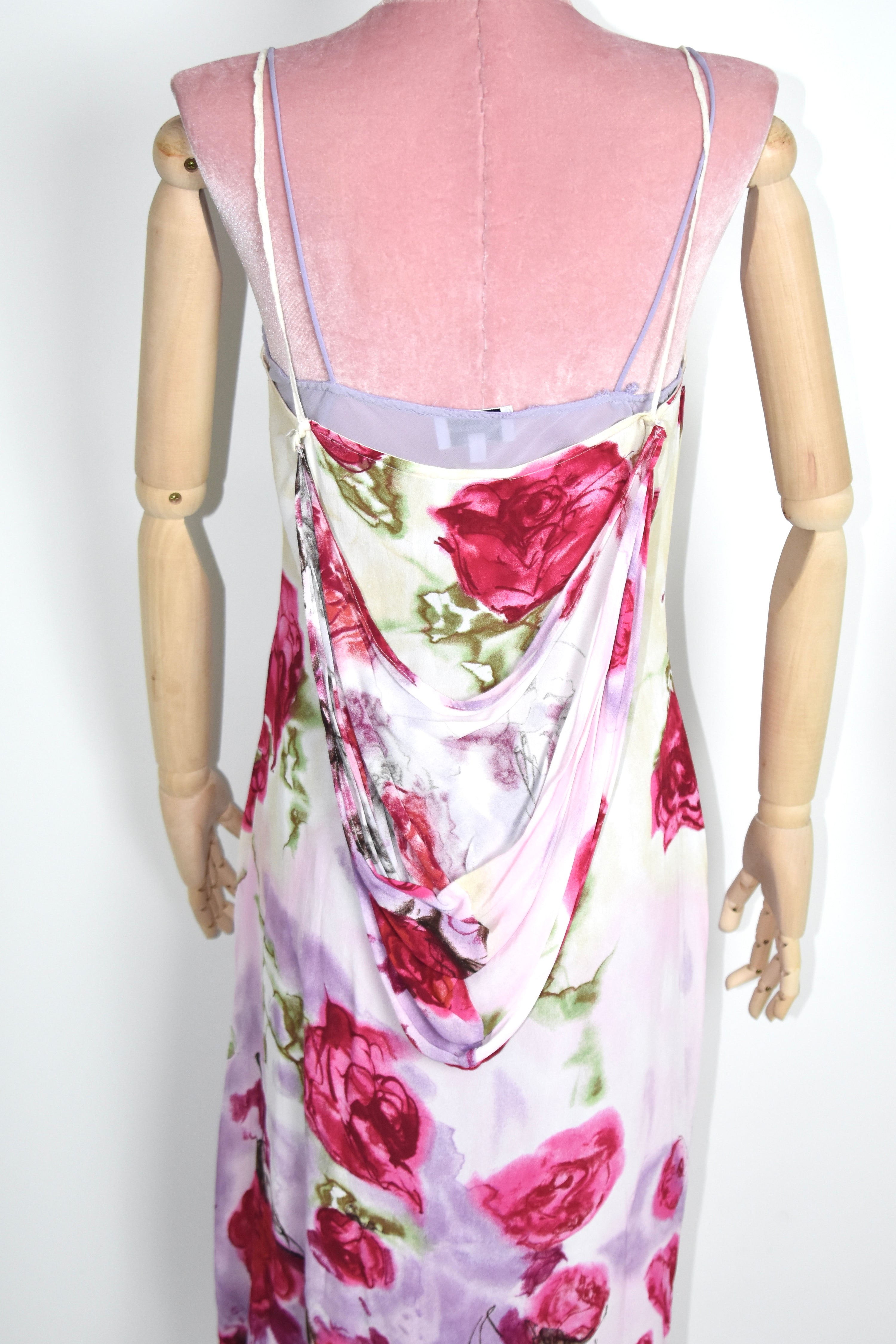 Blumarine F/W 1997 Rose-Print Layered Hooded Slip Dress