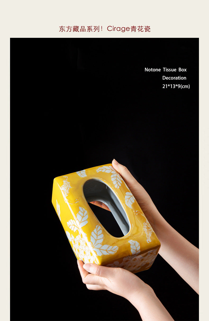 Oriental Collection Series Cirage“Golden Butterfly Blossoms”Hand-painted Underglaze Color Jingdezhen Tissue Box