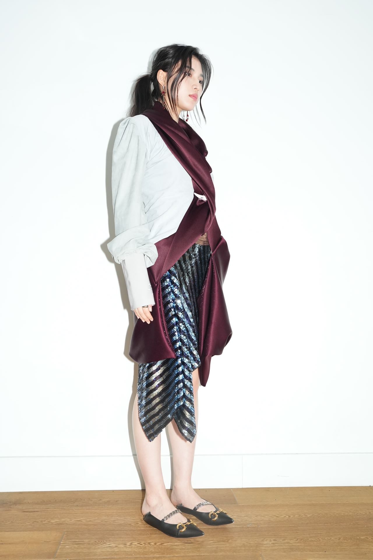 YAONOVA Mist-Blue Sculptural Draped Jacket
