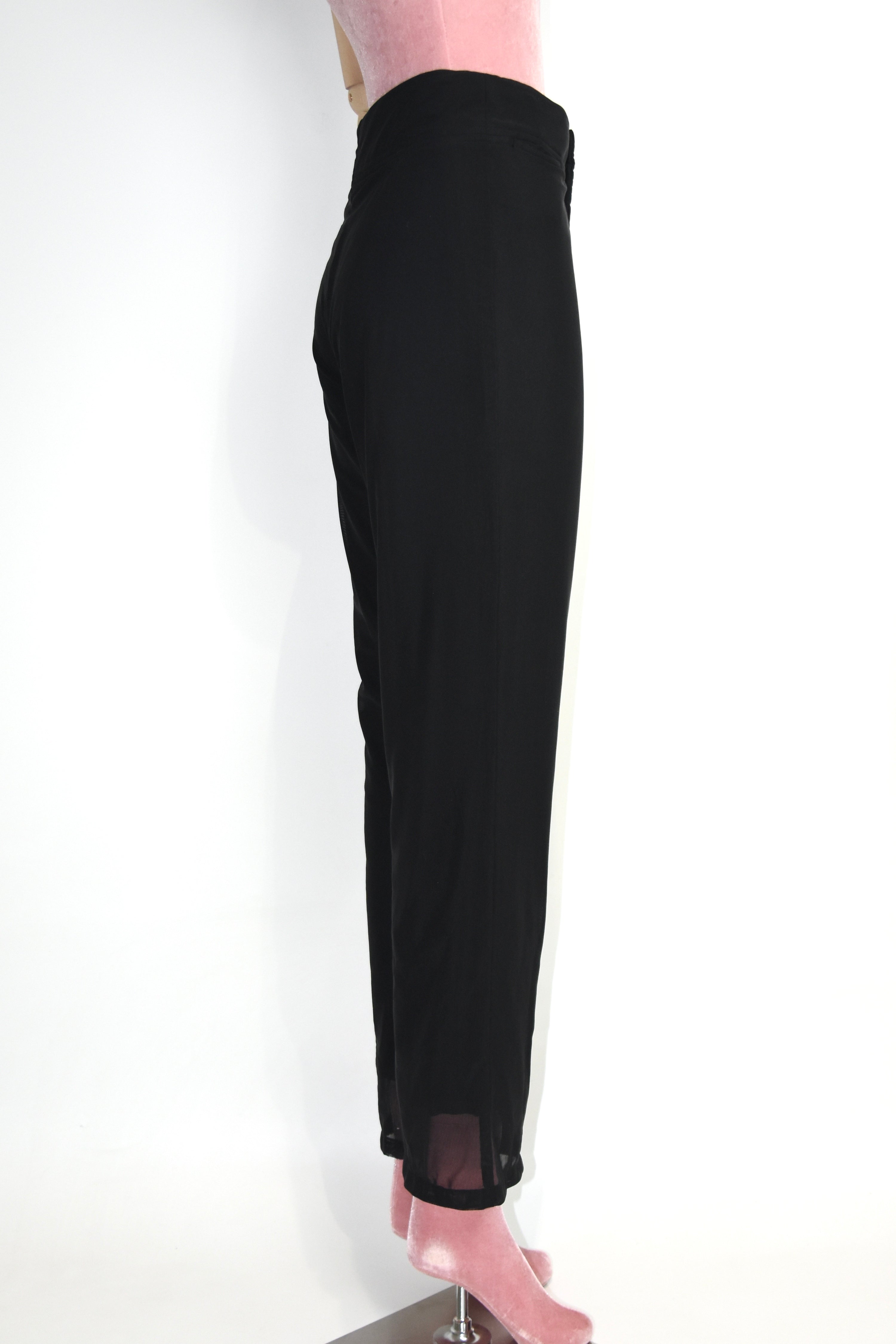 Yohji Yamamoto NOIR Vintage Double-Layer Sheer Mesh Trousers – Size 2 Black Wide-Leg Pants (Made in Japan Archive)