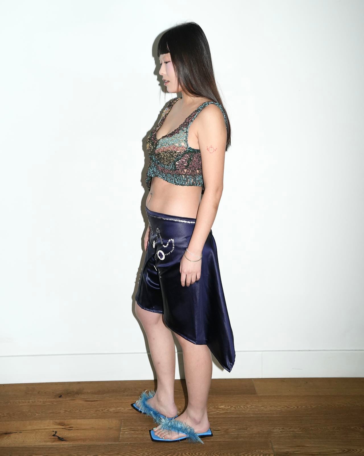 YAONOVA Asymmetric Silk Skirt-Pant with Ceramic Buttons
