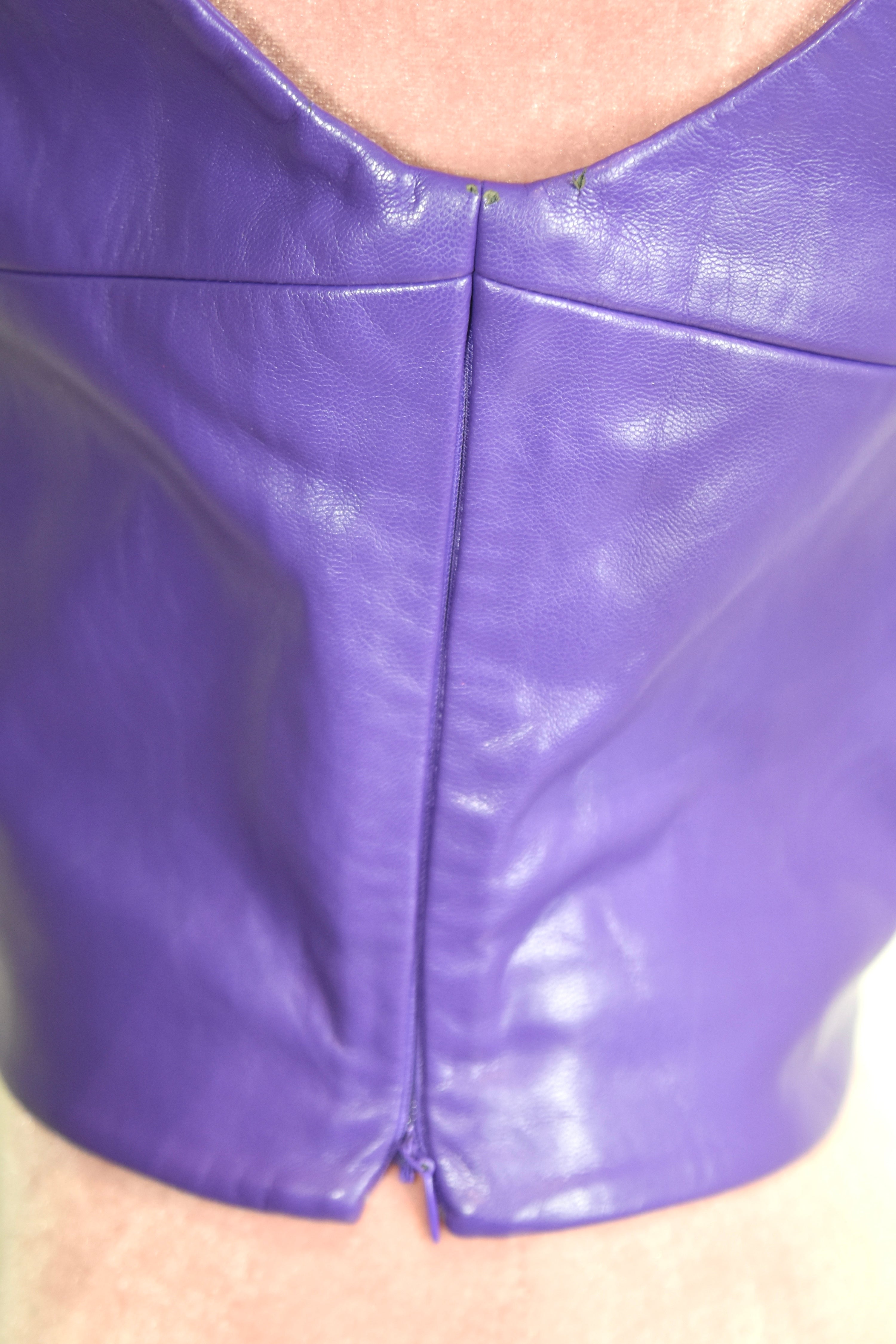George Keburia Purple Faux Leather Lace-Tie Top