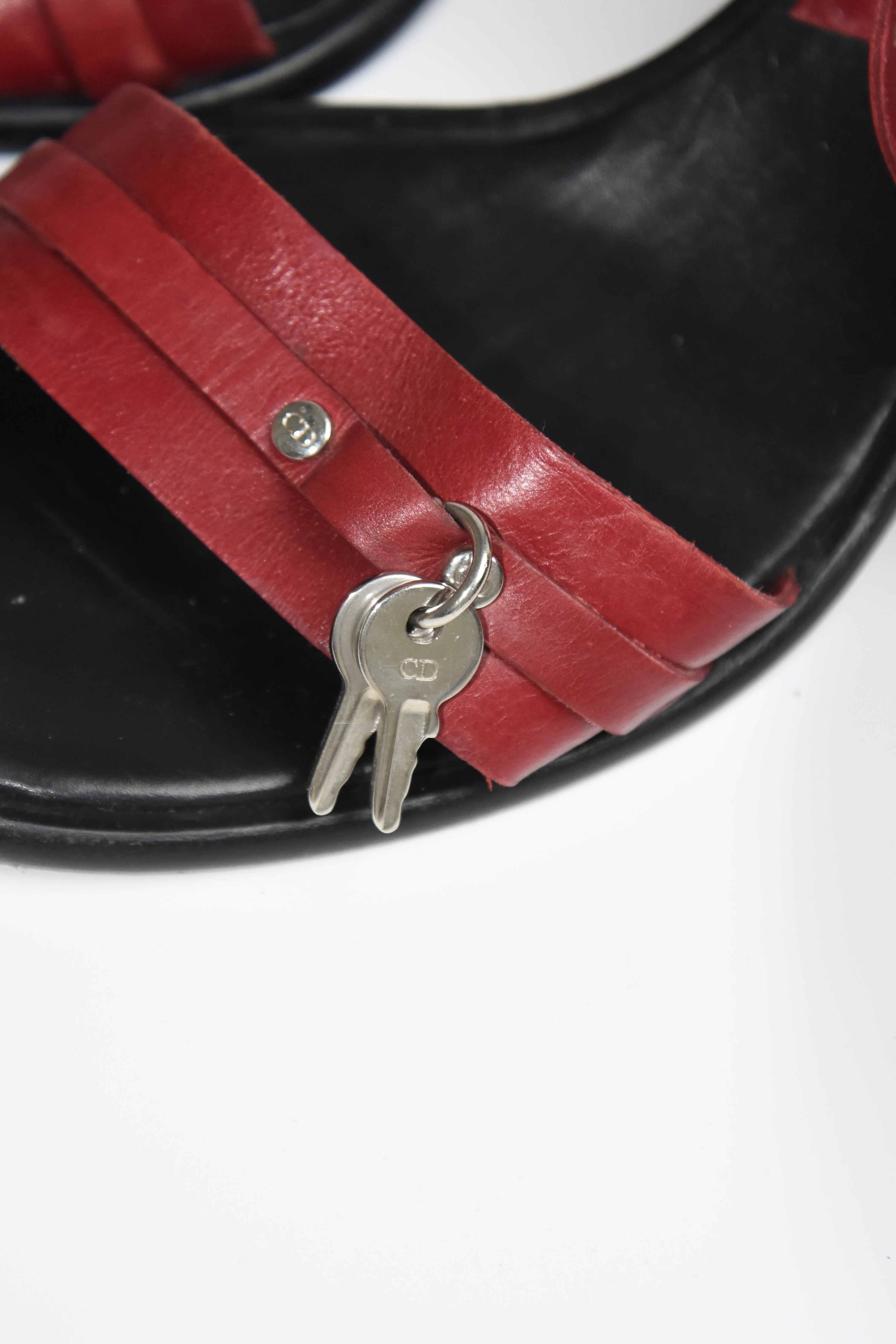 Dior by John Galliano Red Leather Padlock Heel Sandals – Y2K Archive Made in Italy